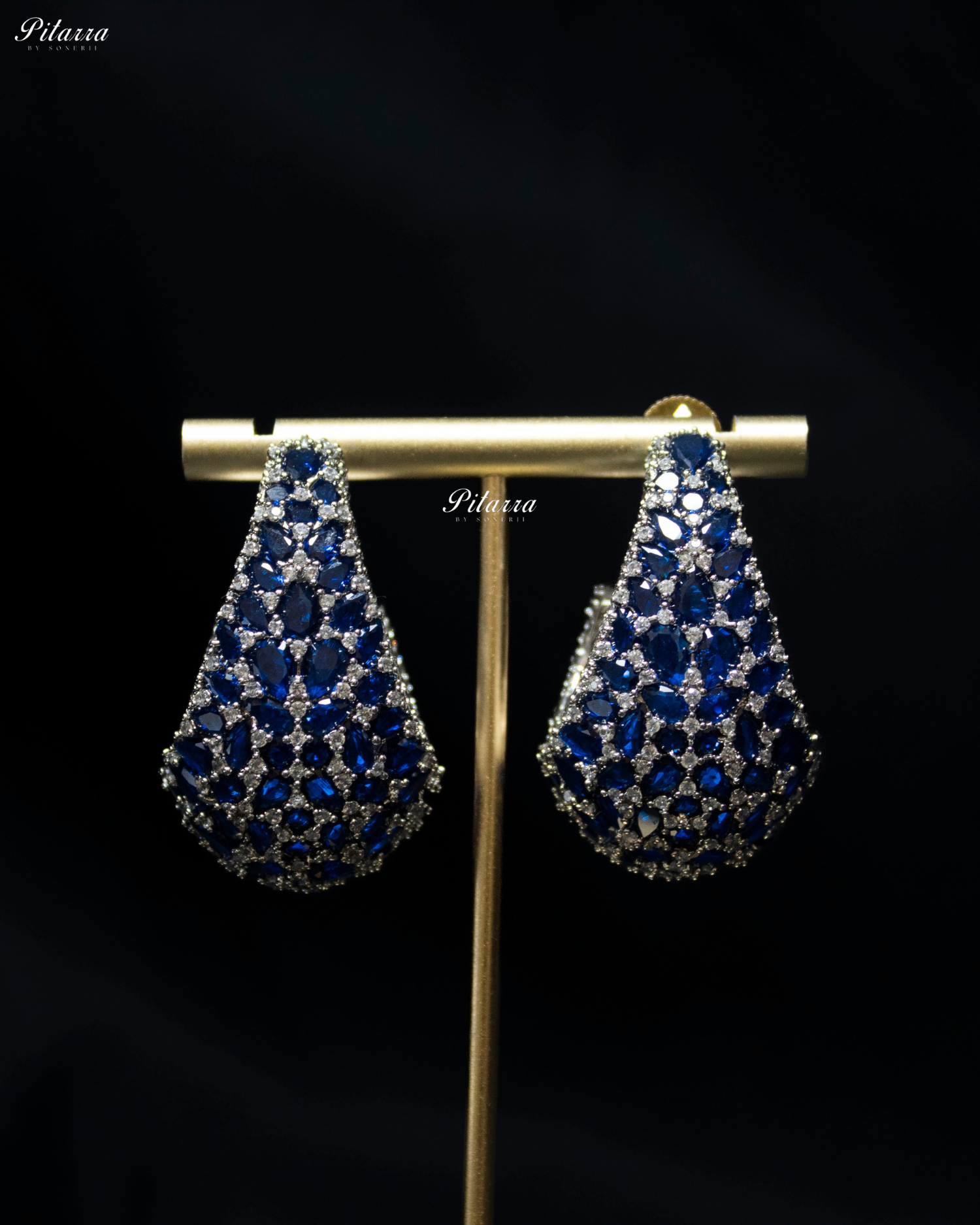 Blue Teardrop CZ Stud Earrings