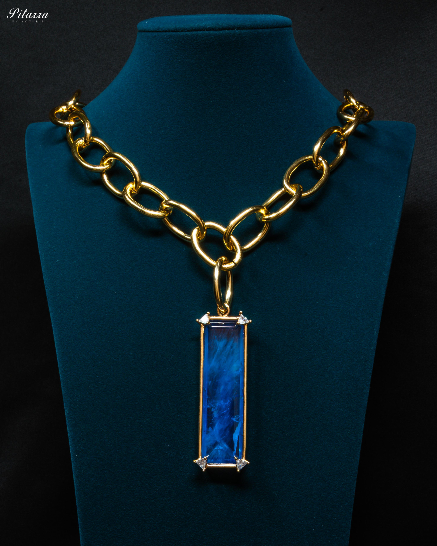 Rectangle Blue Crystal Doublet Chain Necklace