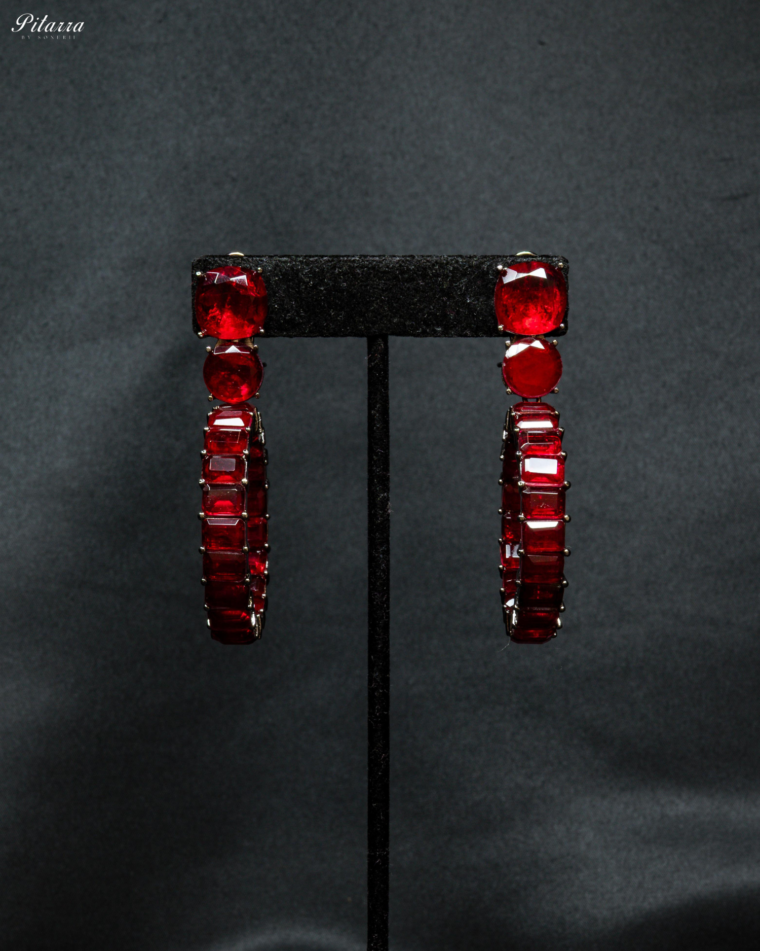 Red Circular Crystal Statement Dangle Earrings