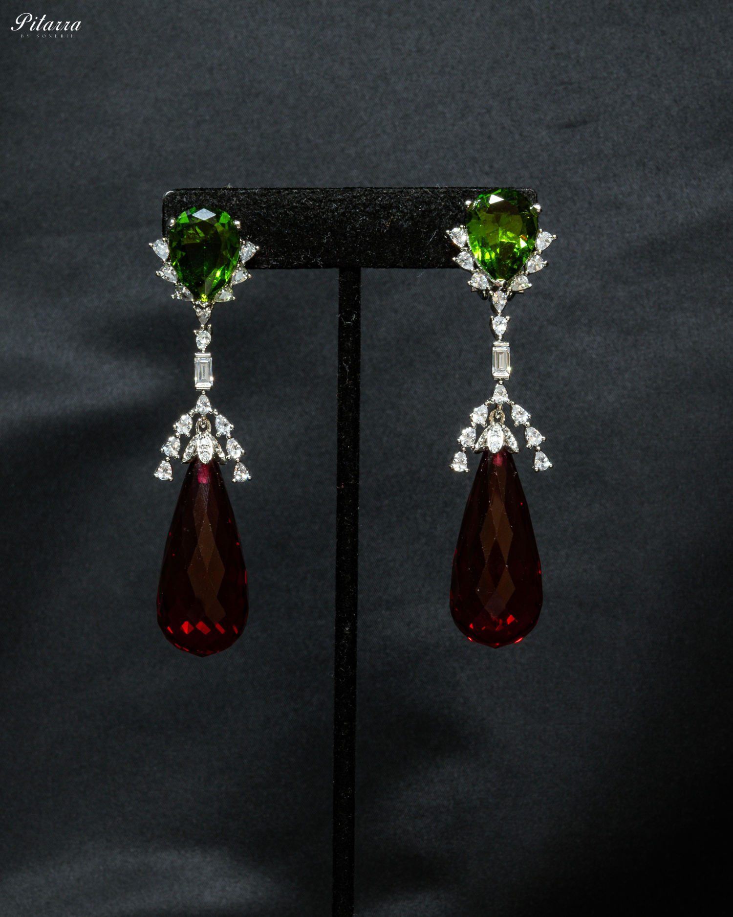 Silver Finish Ruby Red Dangler Earrings