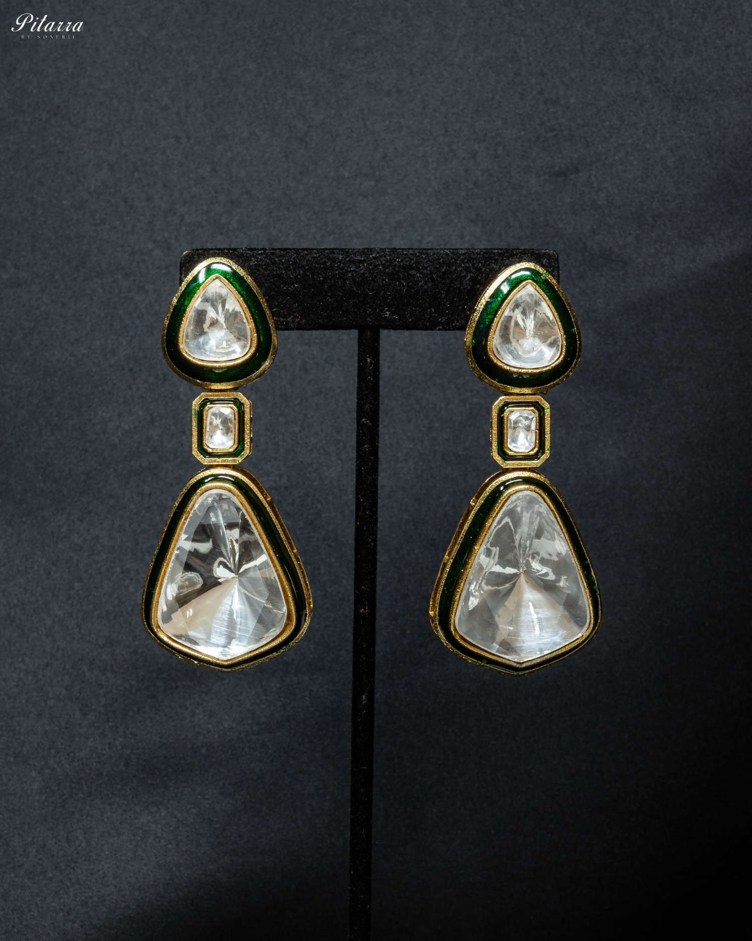 Gold Plated Kundan Meenakar Drop Earrings
