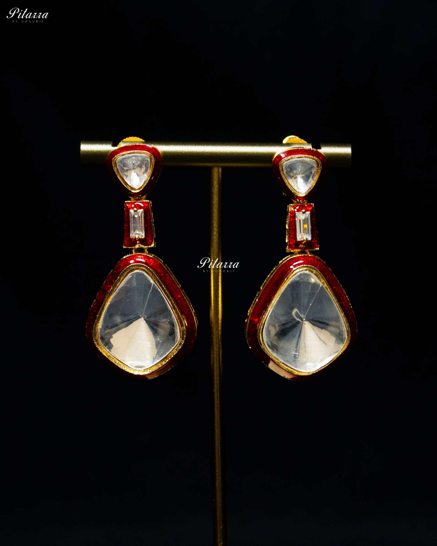 Ruby Red Kundan Meenakari Dangler Earrings