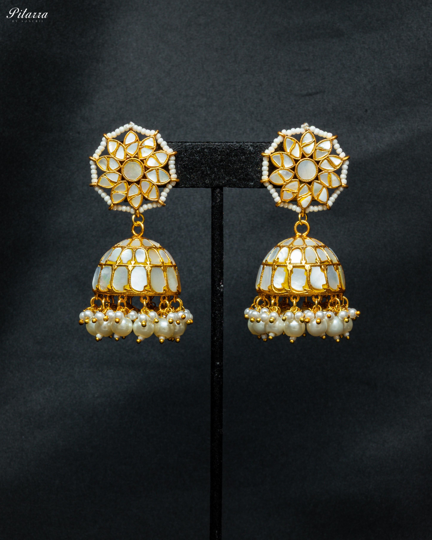 Pitarra Gold Tone Traditional Kundan Jhumki Earring