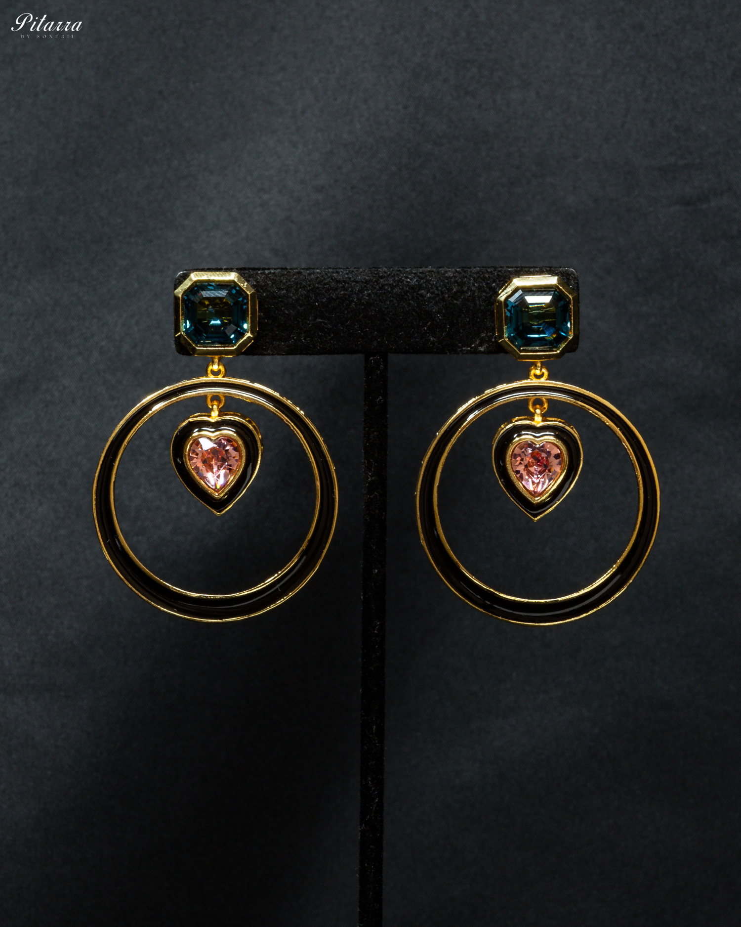 Navy Blue and Peach Crystal Hope Earrings