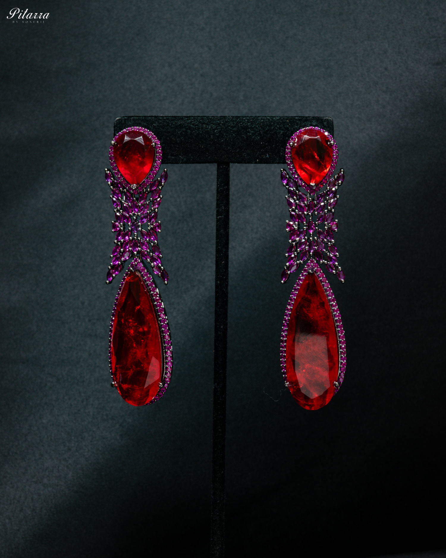 Red Stone Contemporary Drop Earrings
