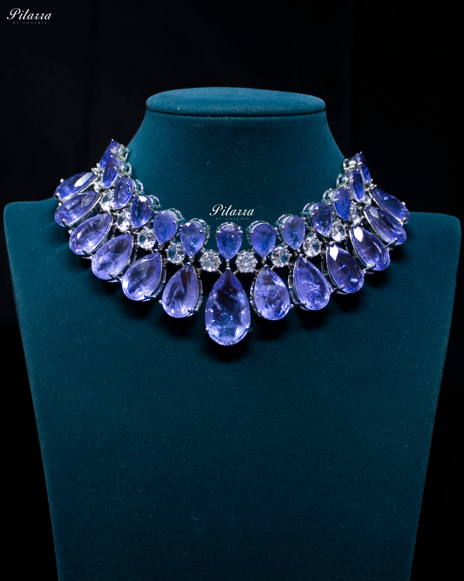 Blue Teardrop Victorian Crystal Necklace Set