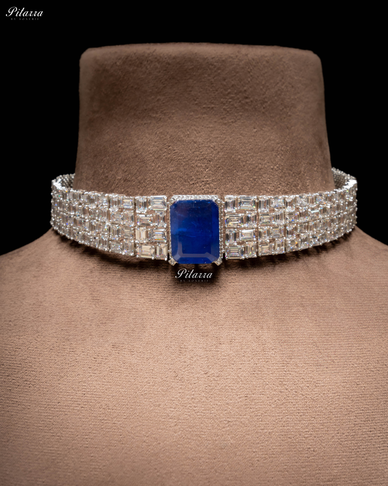 Royal Blue Sapphire Stones Crystal Choker Set