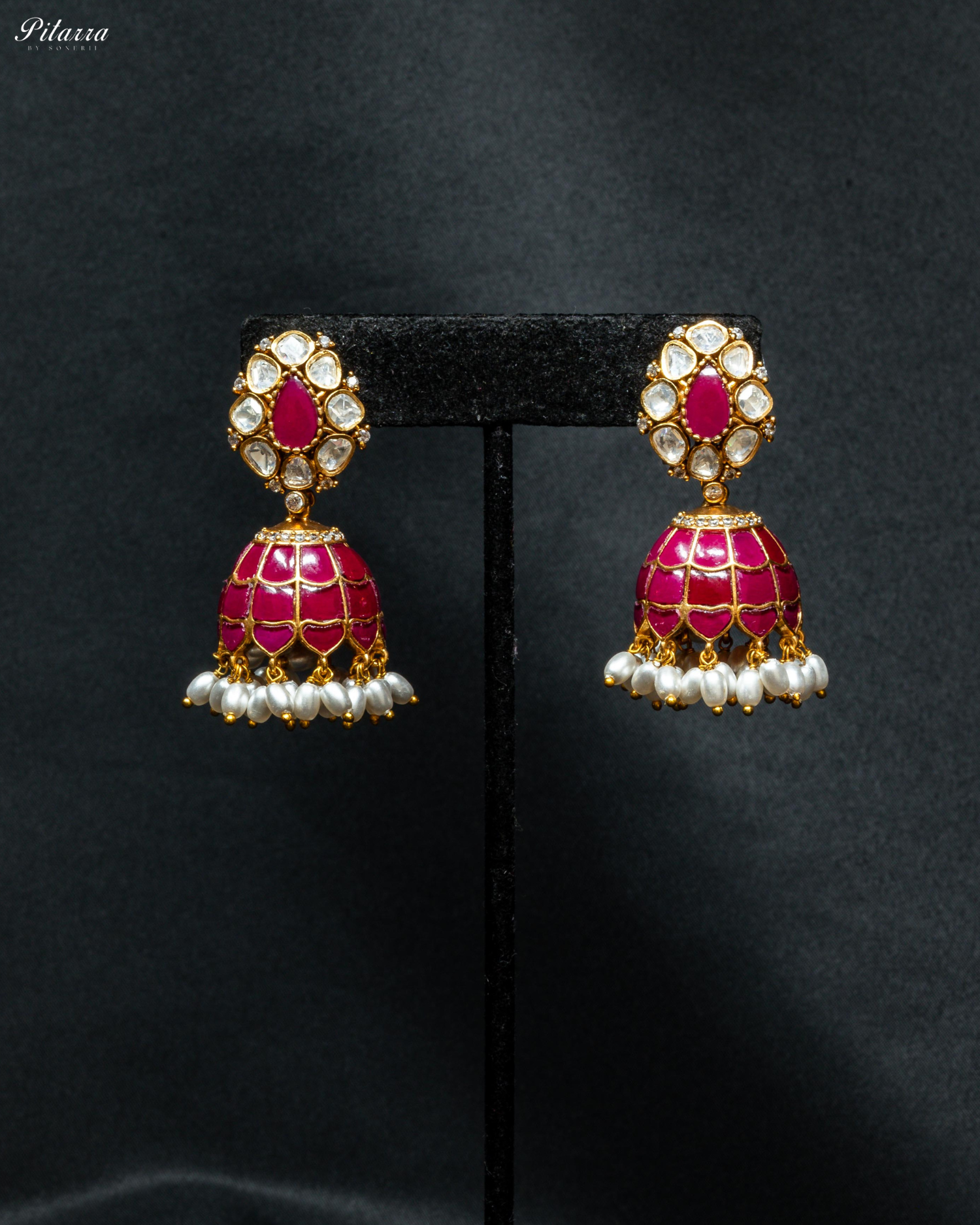 Pink Victorian Polished Kundan Jhumki Earrings