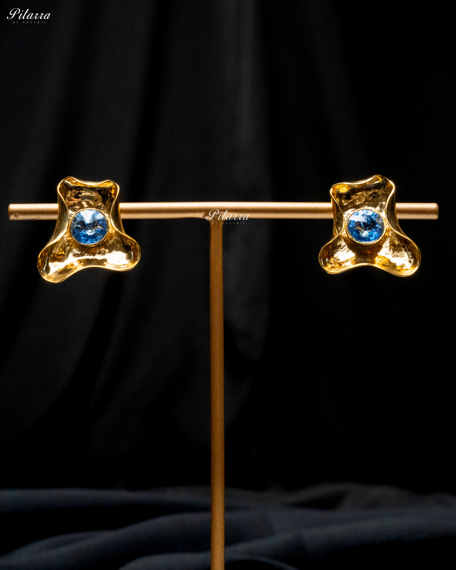 Blue Stone Gold Plated Trendy Stud Earrings