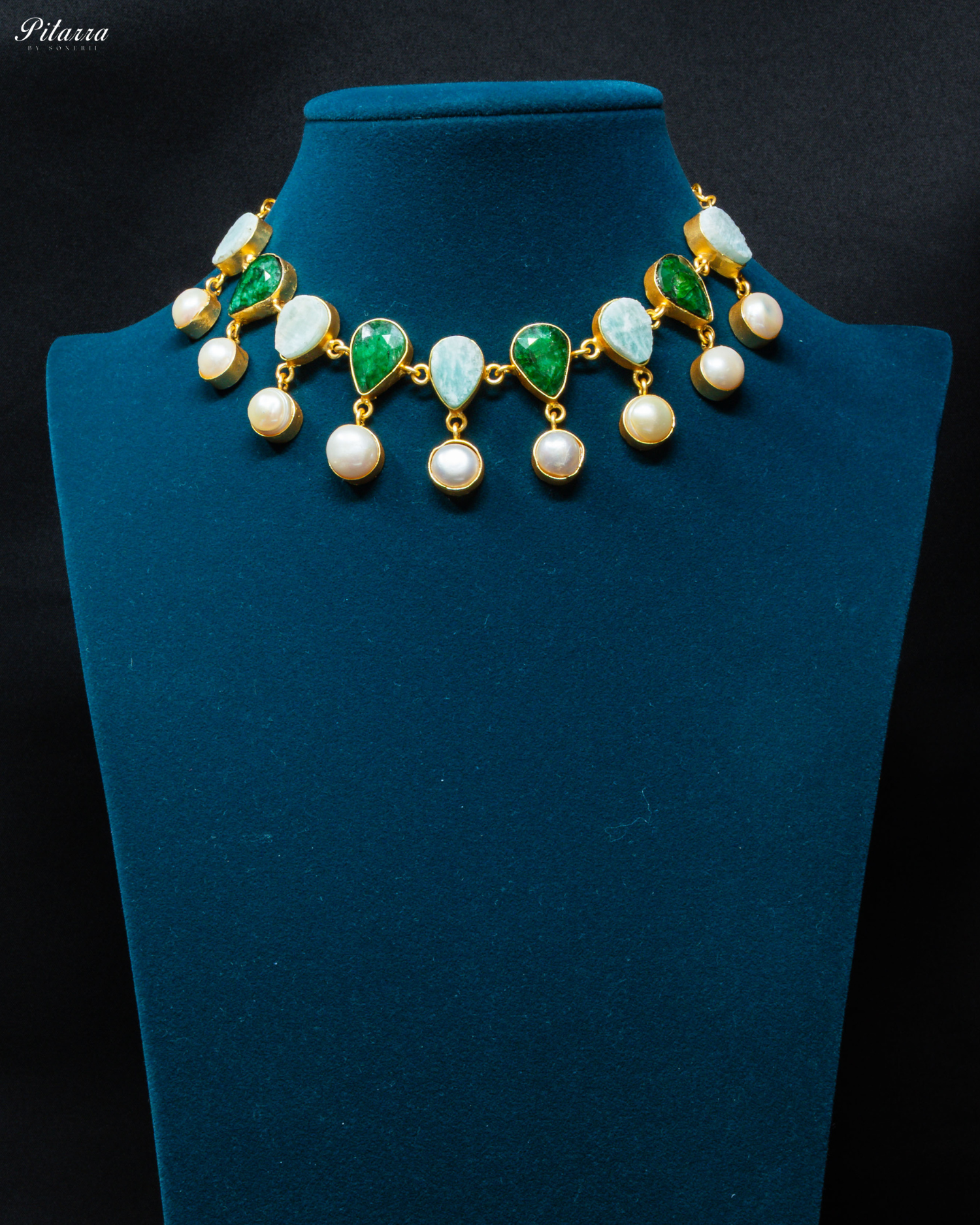 Gold Finish Green Stone Kundan Necklace Set