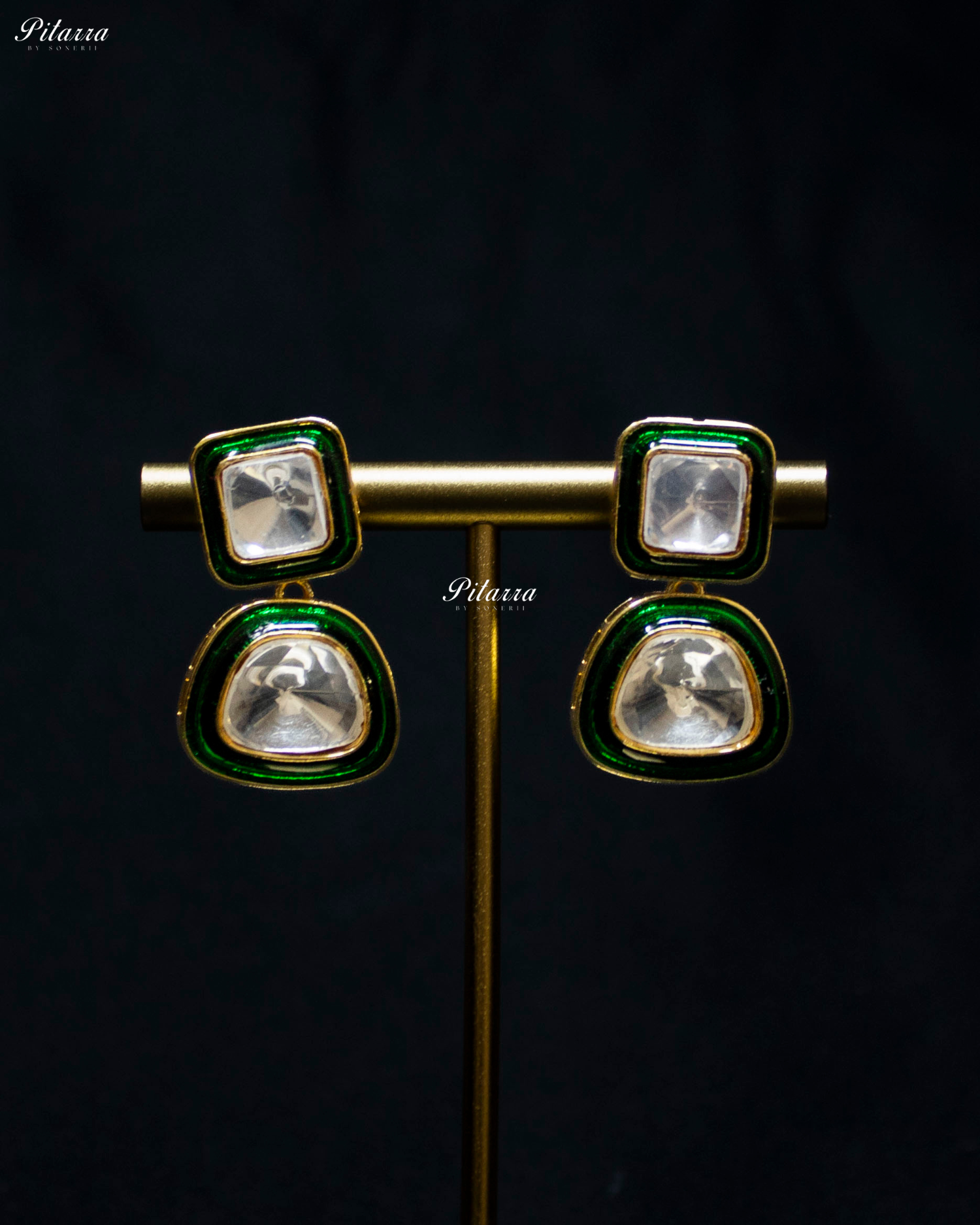 Emerald Gold Uncut Diamond Polki Kundan Earrings