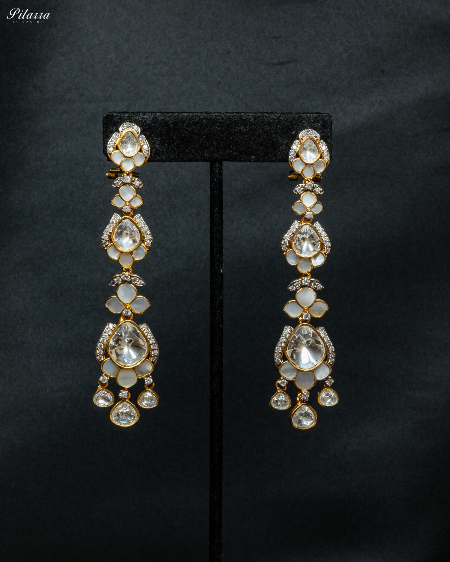 Flower Top Long Polki Kundan Earrings
