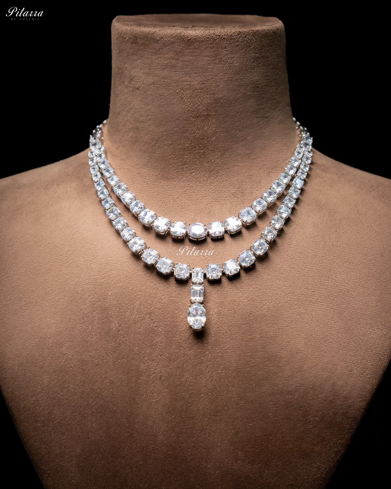 White Two Layer Square Drop Statement Necklace Set