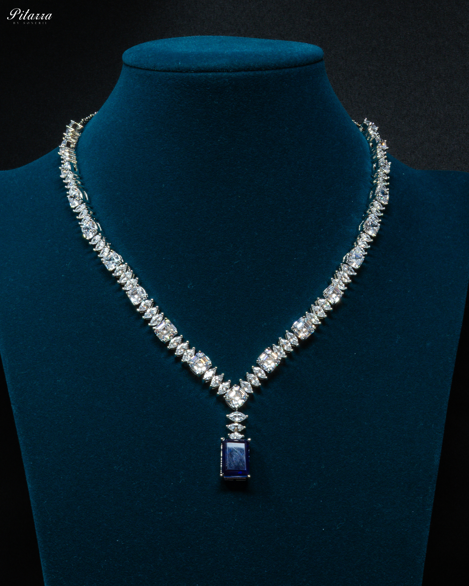 Sapphire Stone Cubic Zirconia Pendant Set