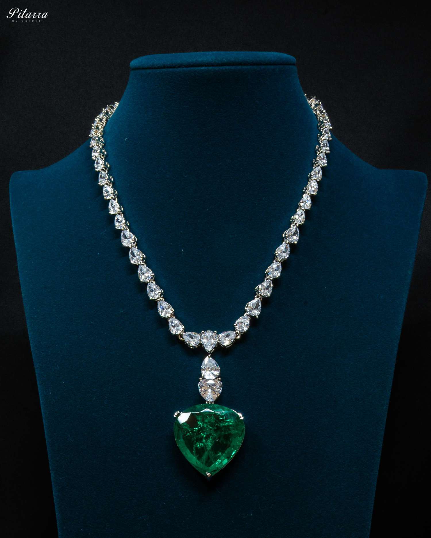 Emerald Drop Stone Centred CZ Necklace Set