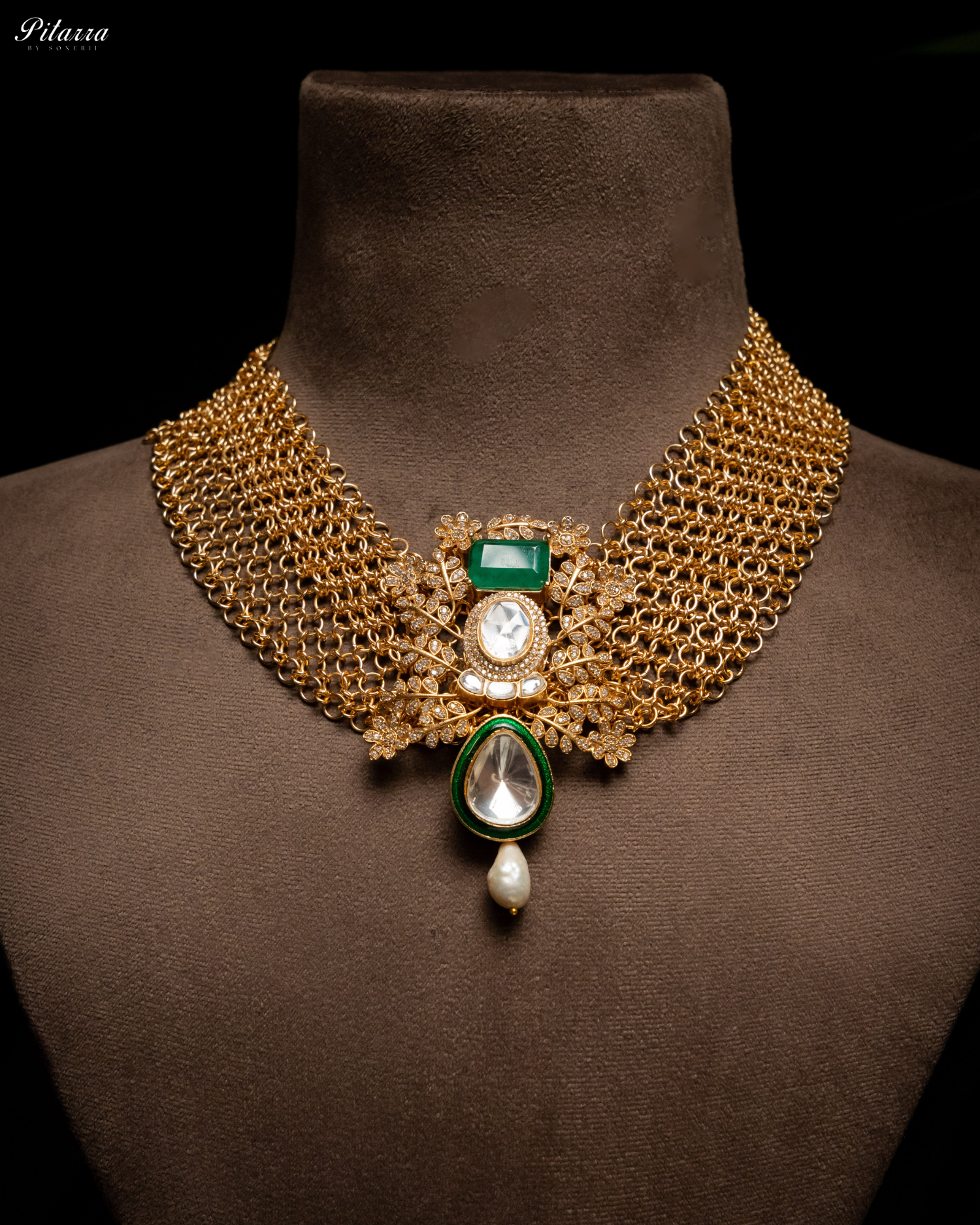 White Crystal Studed Kundan Necklace Set