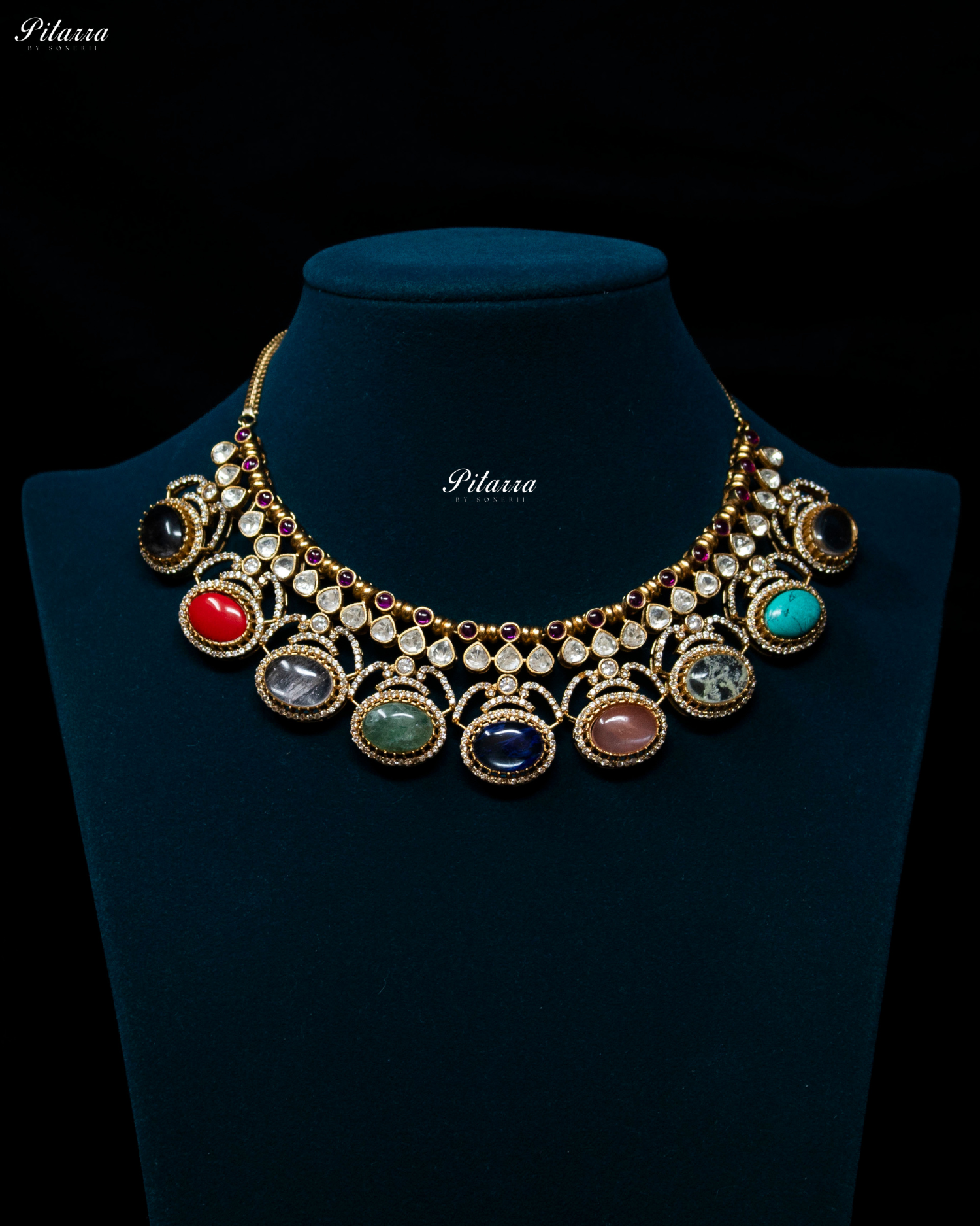 Pitarra Multi Stones Moissanite Kundan Necklace Set