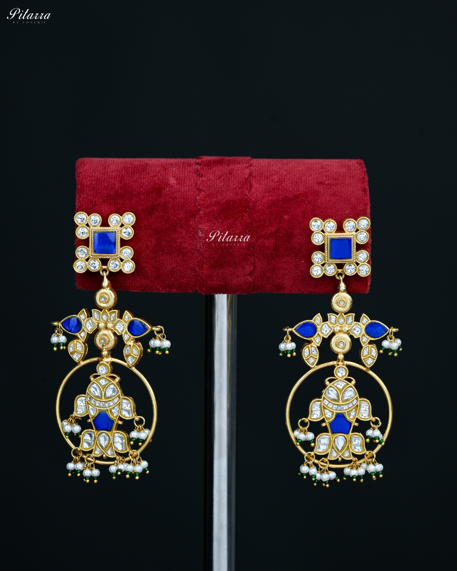 Gold Finish Polki Kundan Dangler Earrings