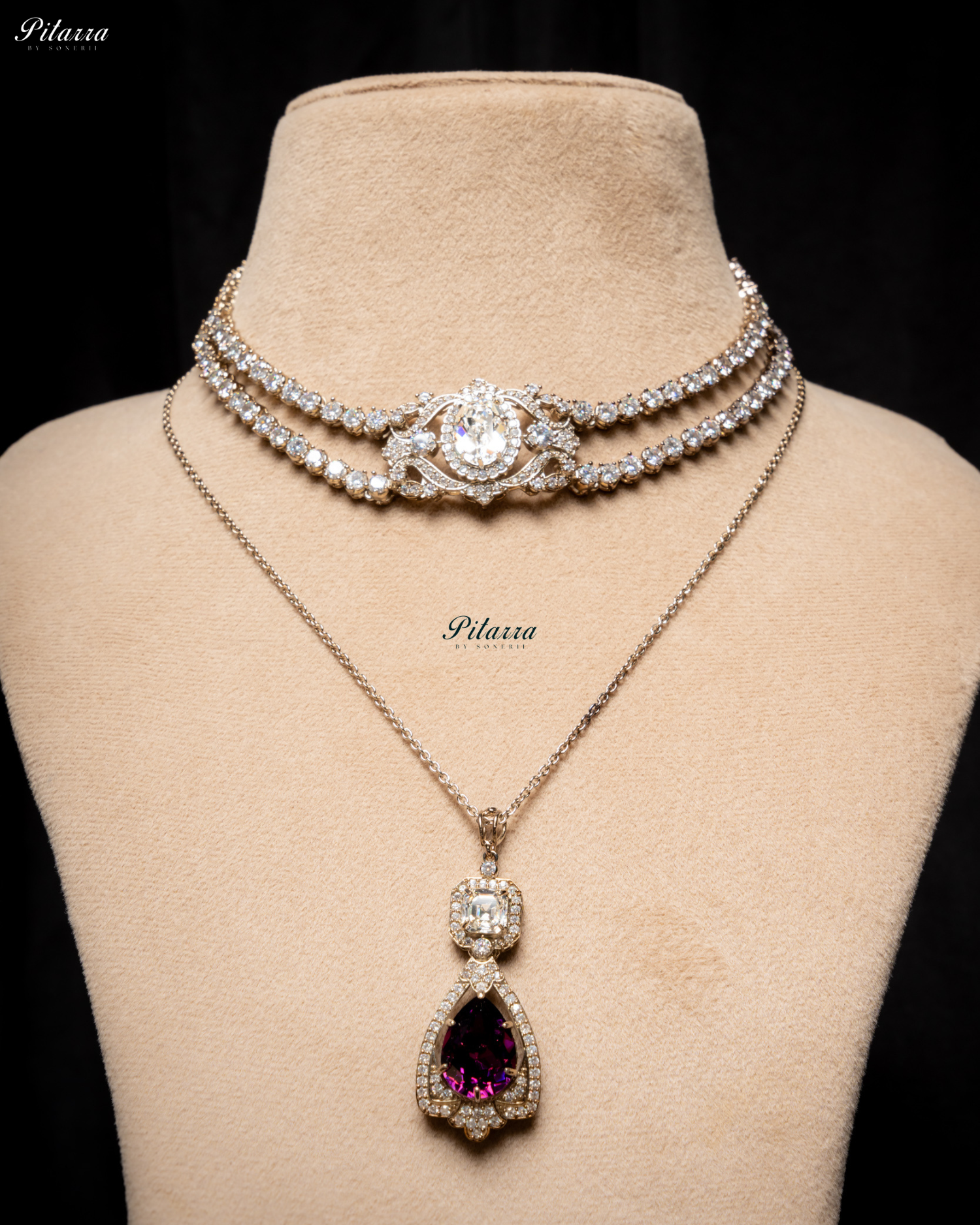 Amethyst Stone Layered Zircon Necklace Set
