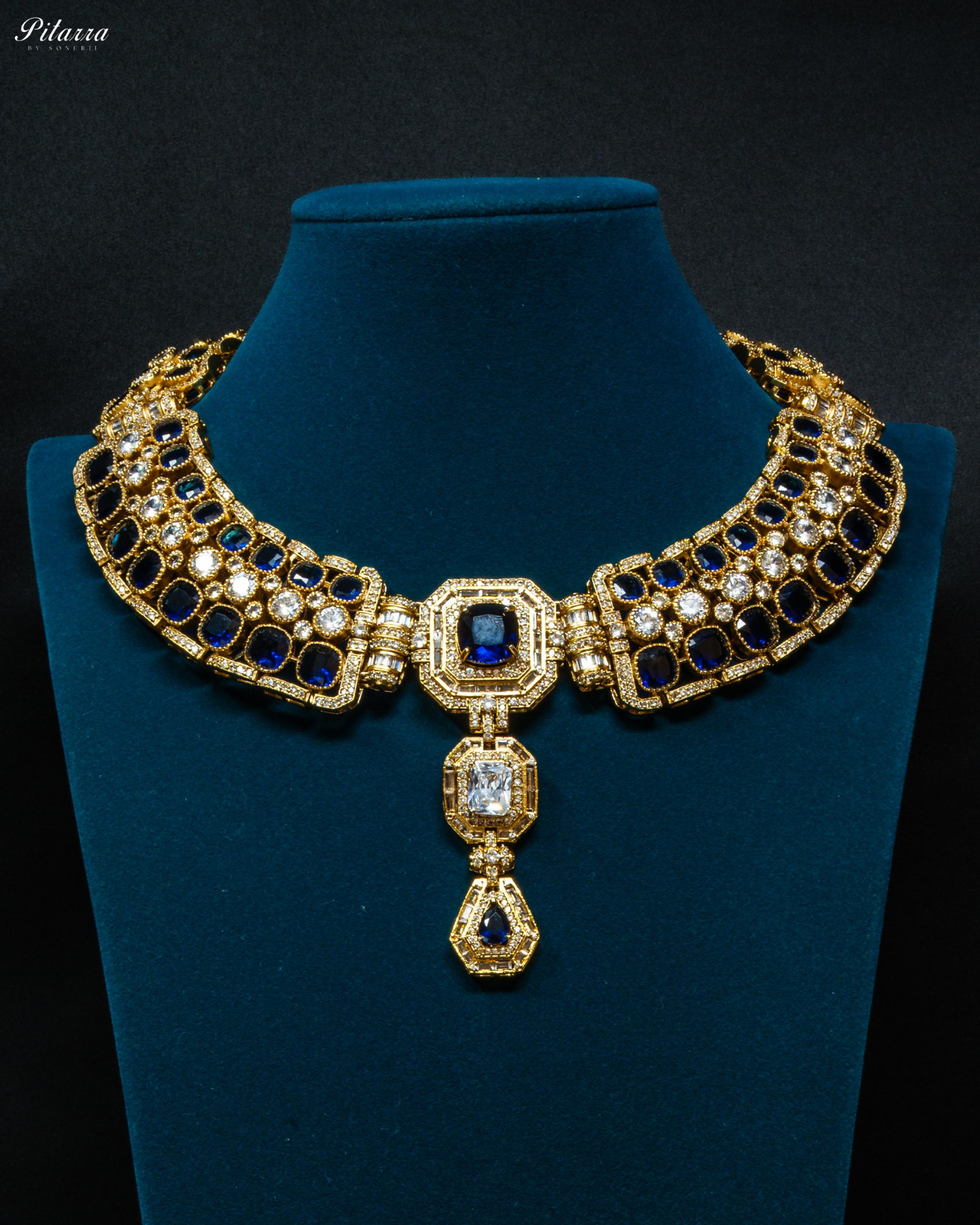 Sapphire Blue Stone Victorian Kundan Necklace Set