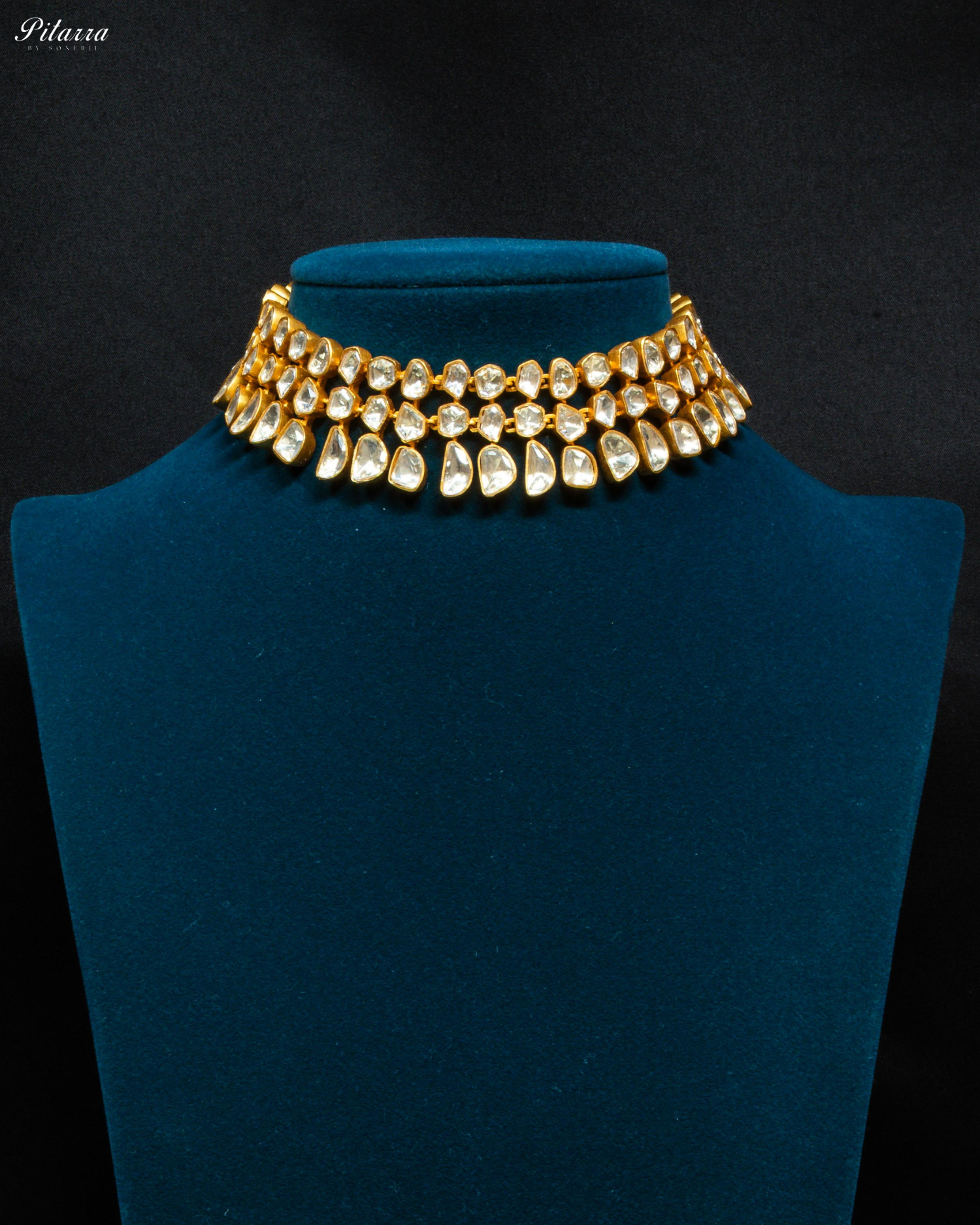 Golden Polki Three String Kundan Necklace Set