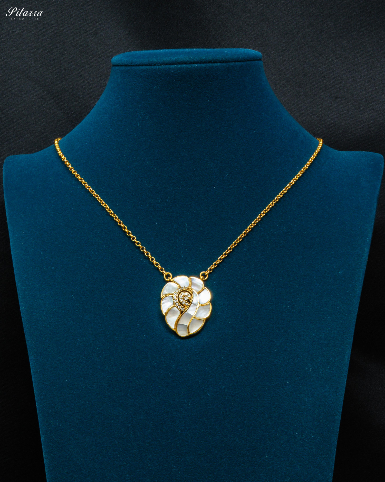 Gold Tone White Stone Charm Pendant Necklace Set