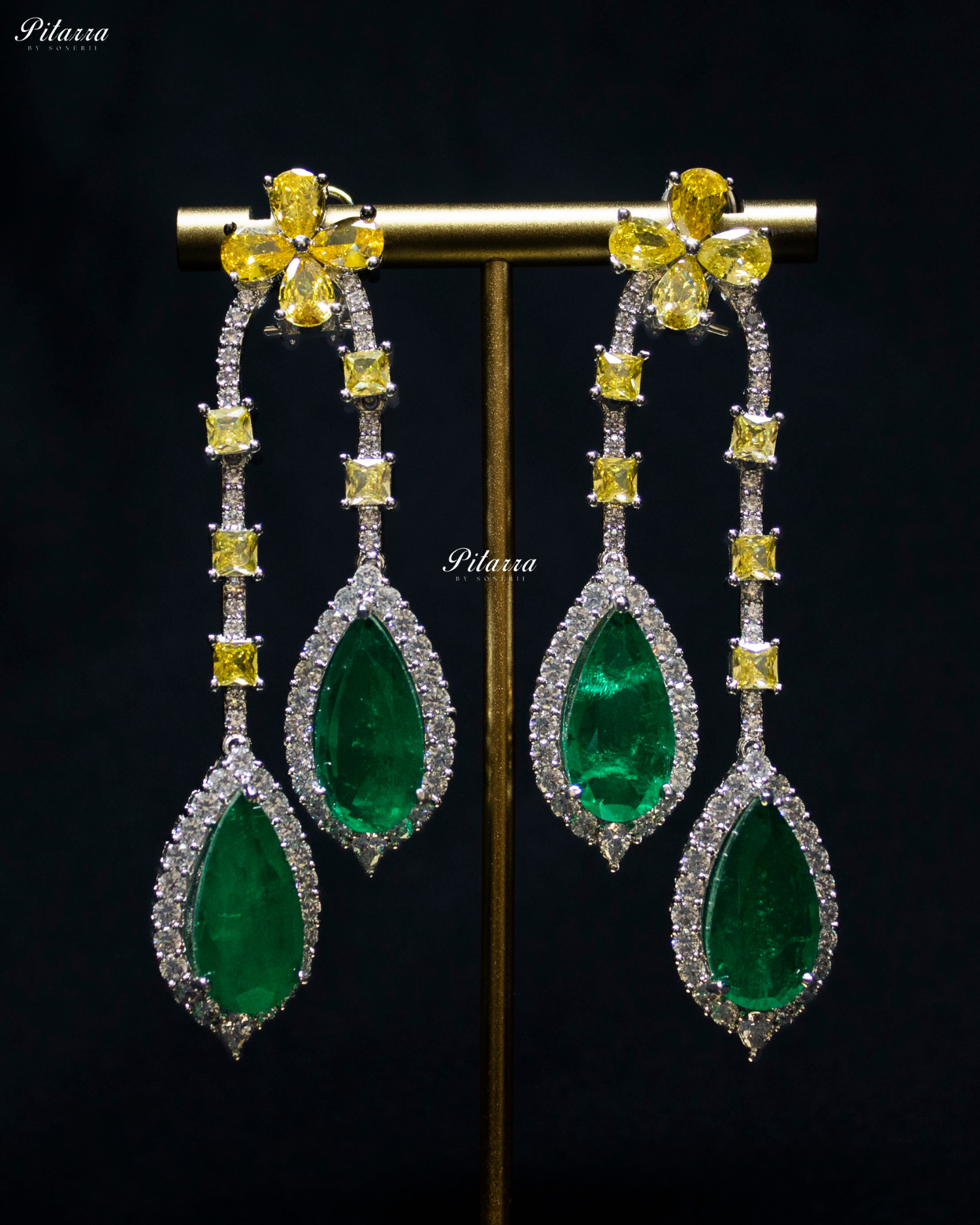 Pitarra Emerald and Yellow Dangler Earring