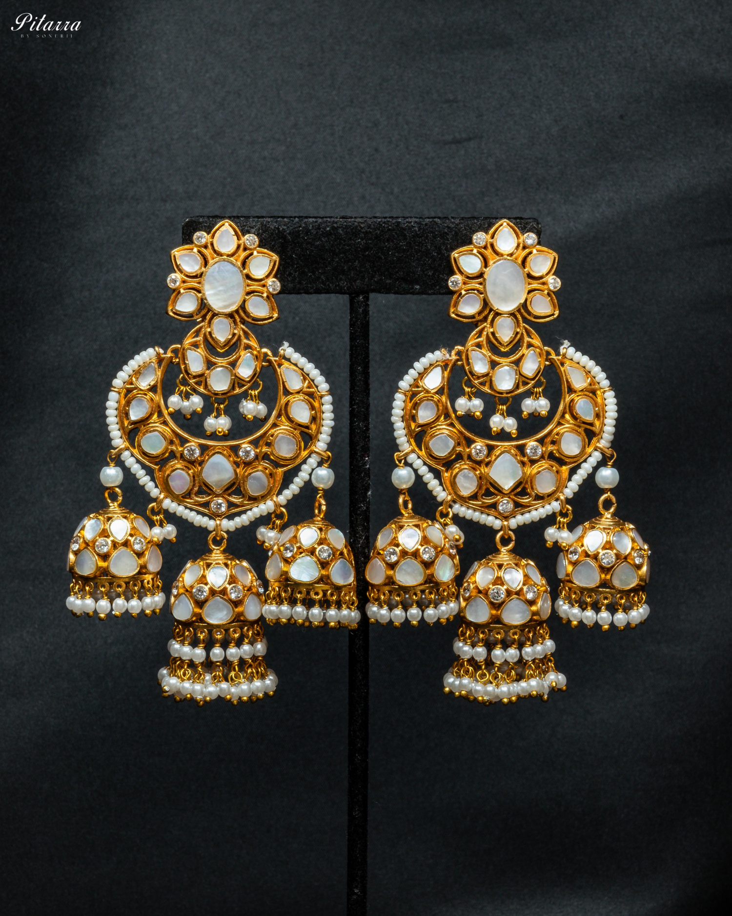Gold Plated Drop Kundan Chaandbaali Earrings