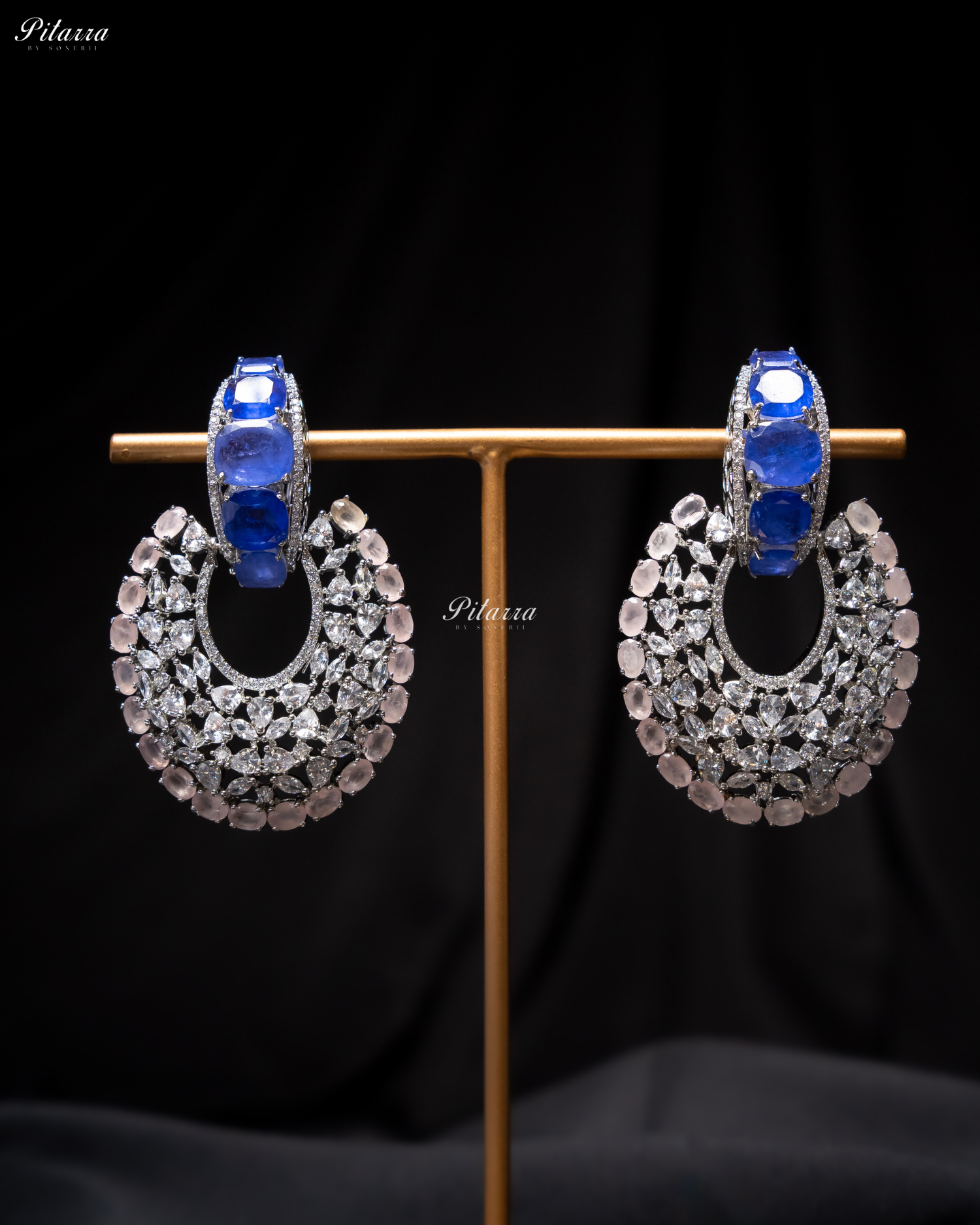 Blue Stone White Layer Cubic Zirconia Dangler Earrings