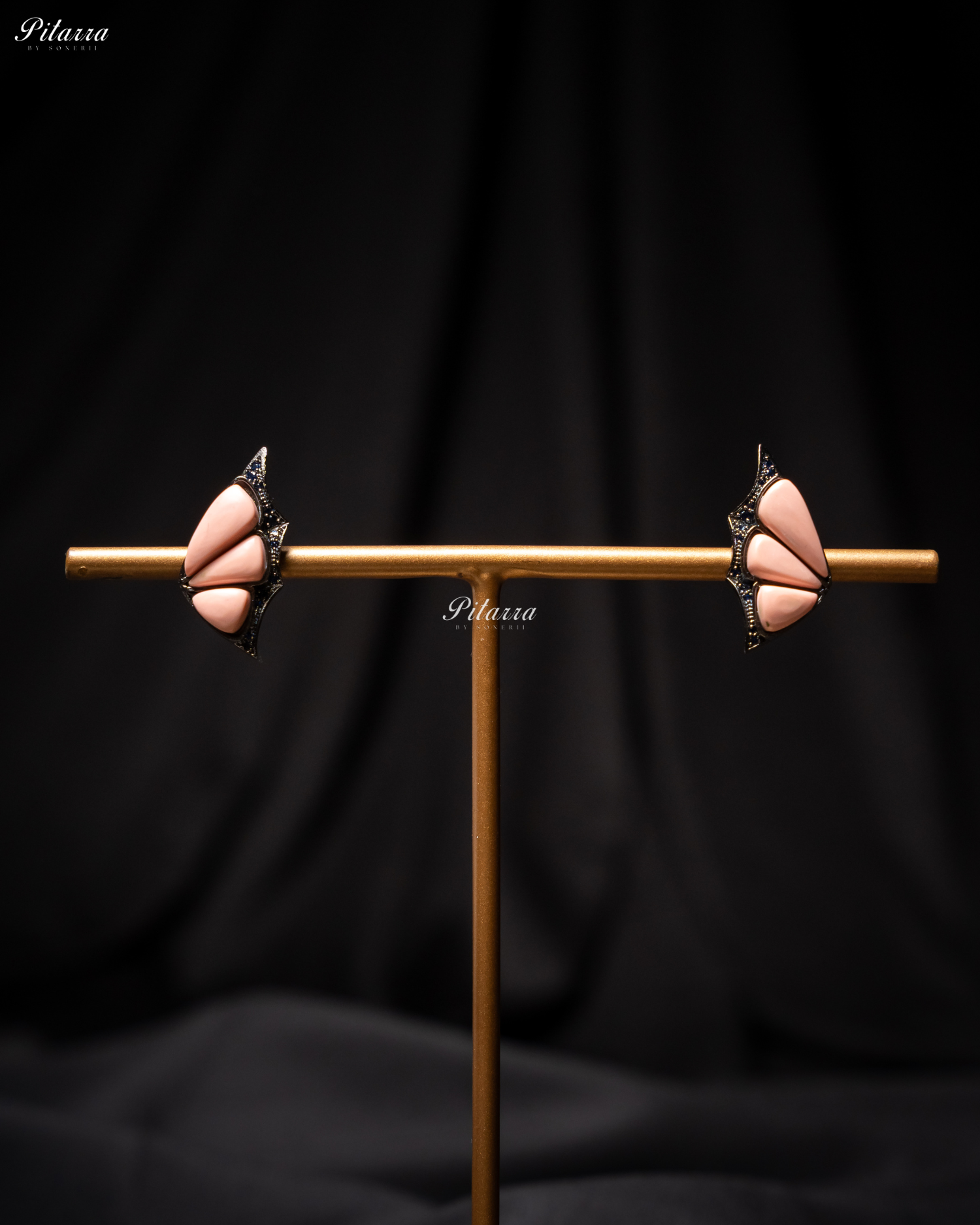 Pink Opal Wing Shape CZ Crystal Stud Earrings