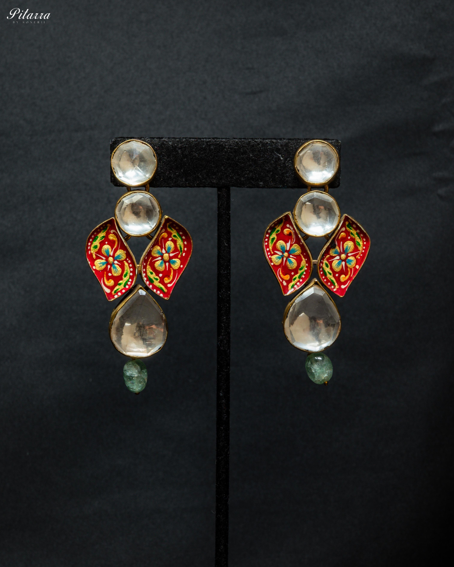 Red Drop Meenakari Polki Earrings