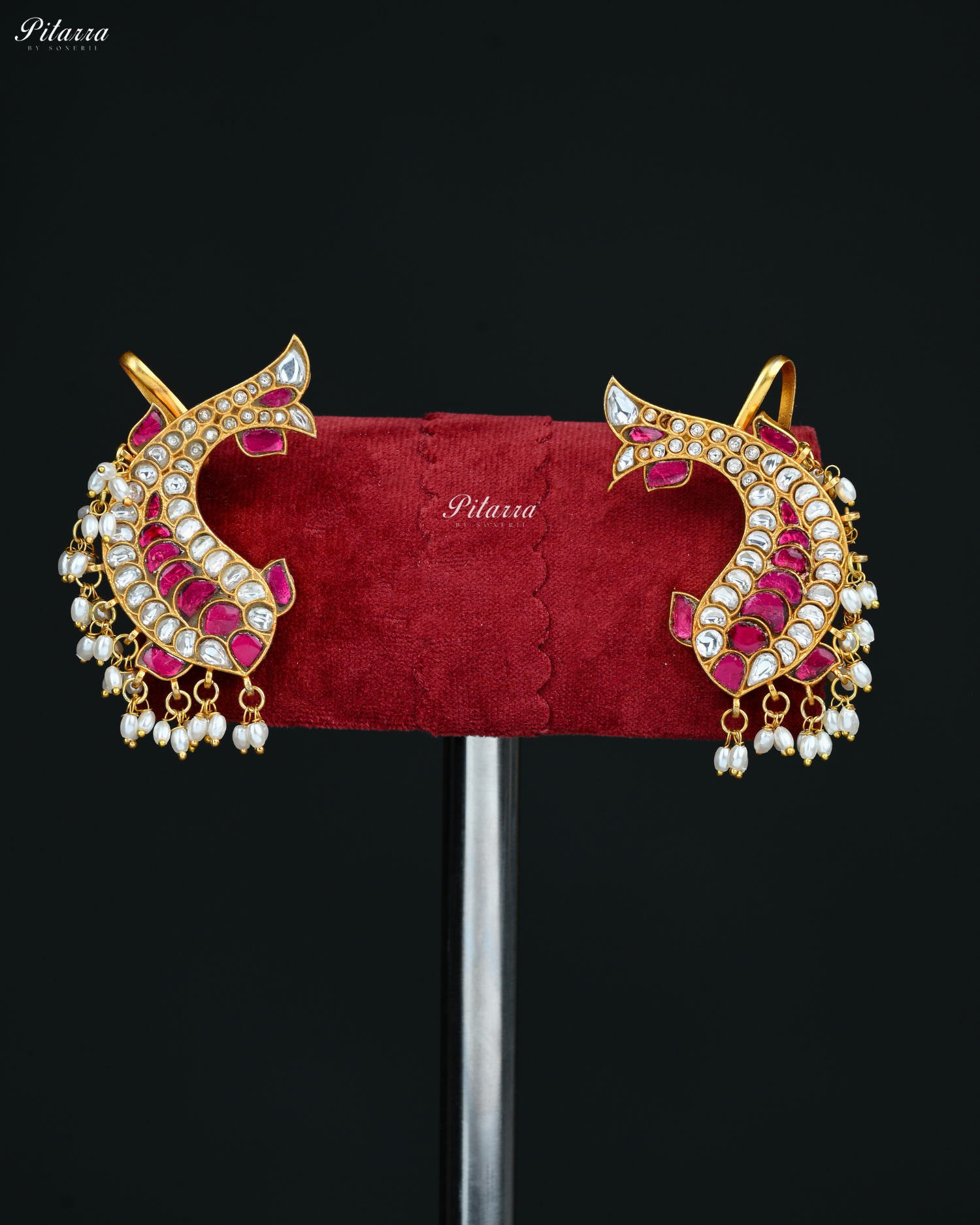 Gold Antique Ruby Kundan Stud Earrings