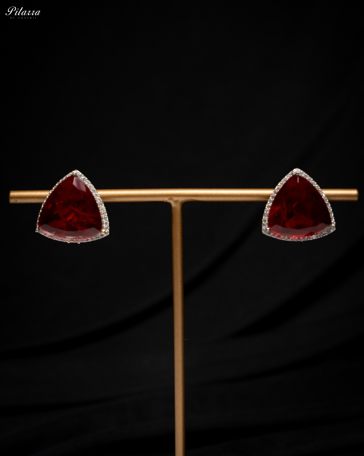 Red Colored Stone CZ Earrings