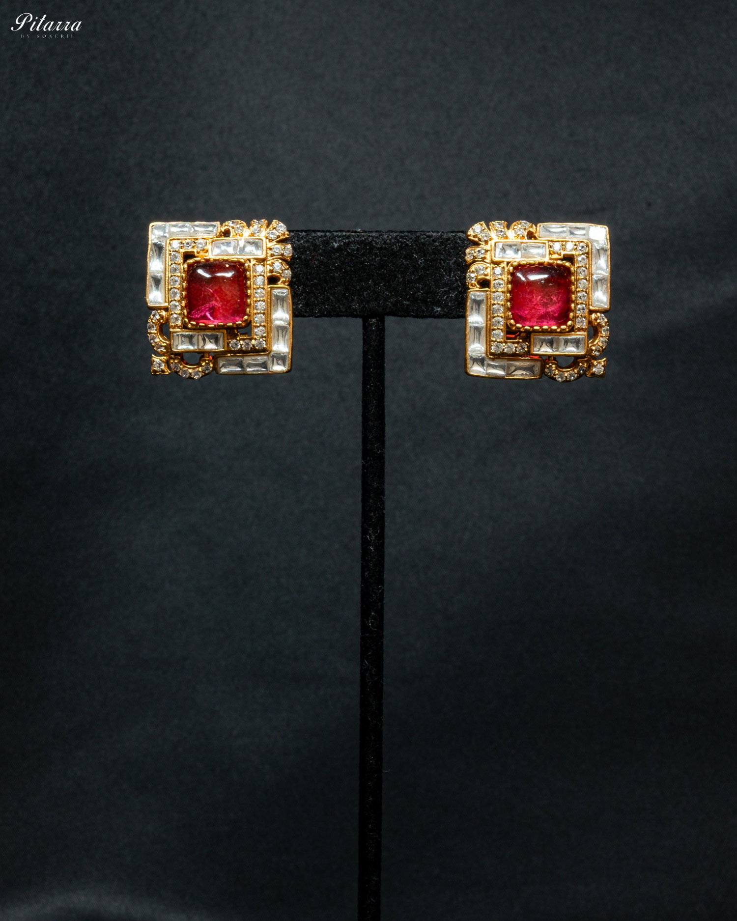Red Stone Design Kundan Stud Earrings