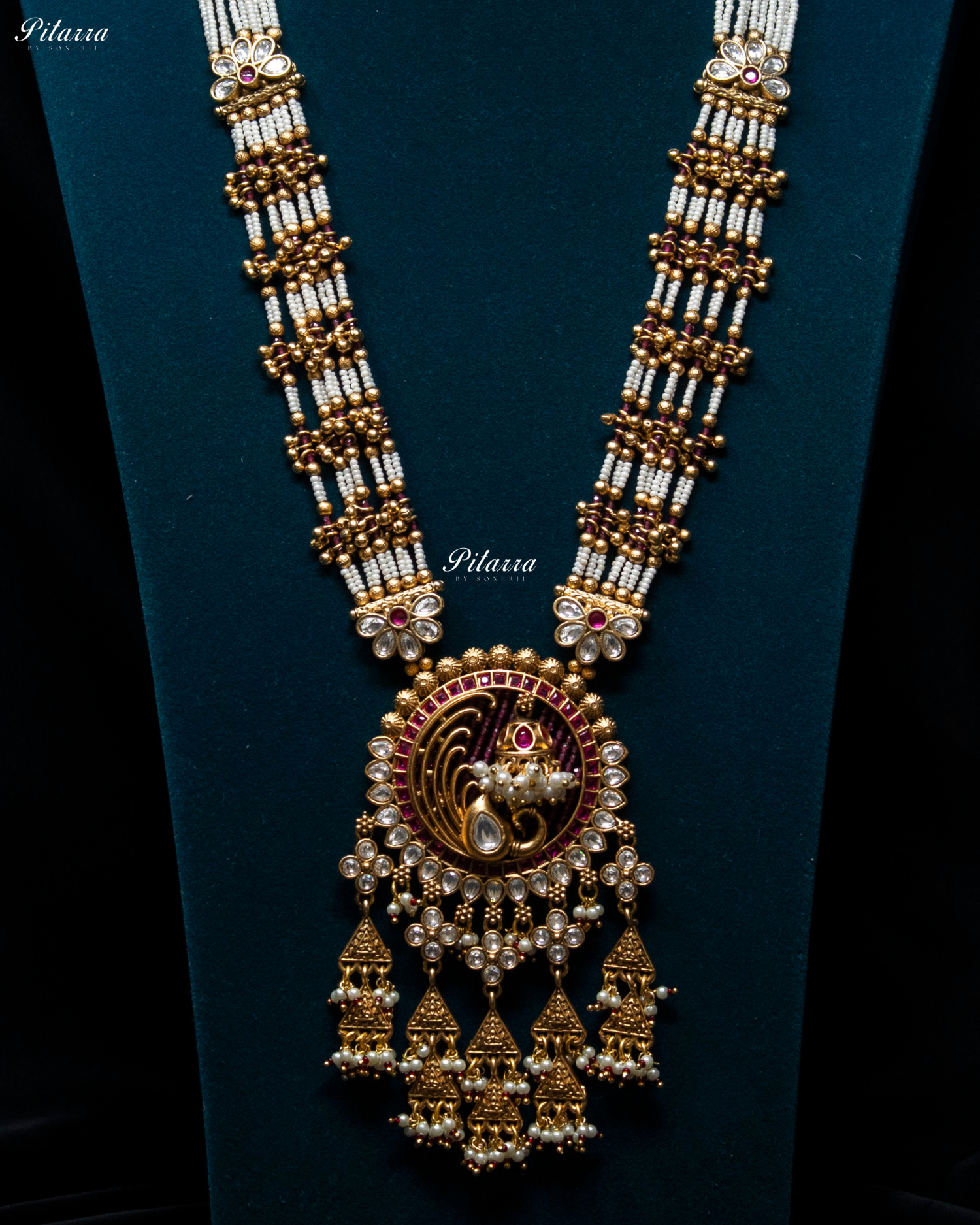 Pink Tone Pink Detailing Golden Peacock Kundan Necklace Set