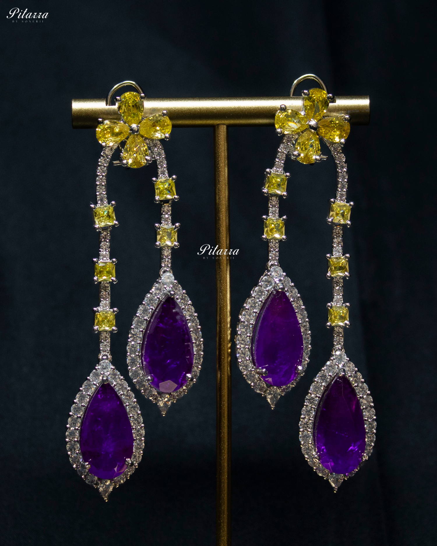 Pitarra Purple and Yellow Dangler Earrings