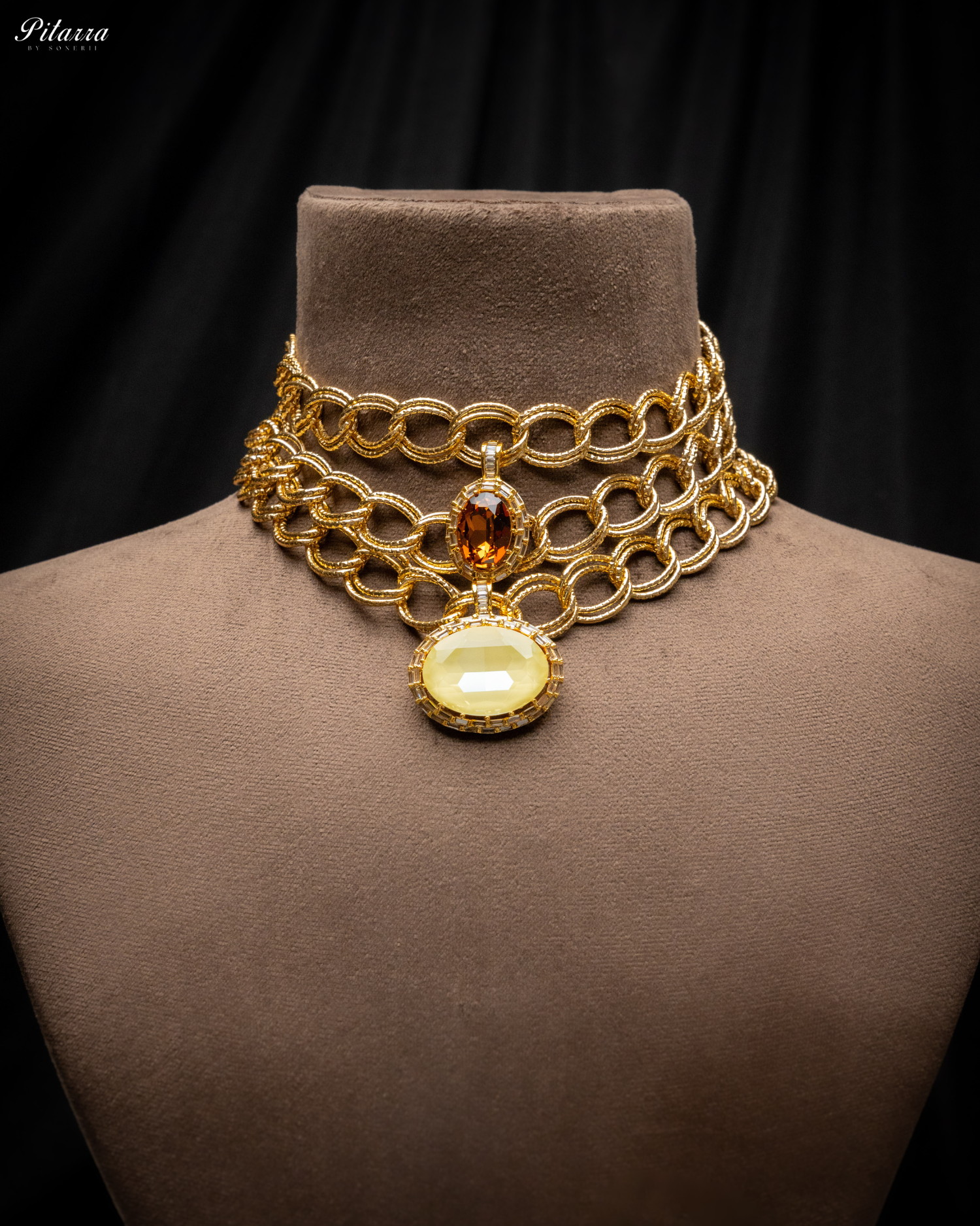 Yellow Statement Pendant Golden Chain Choker