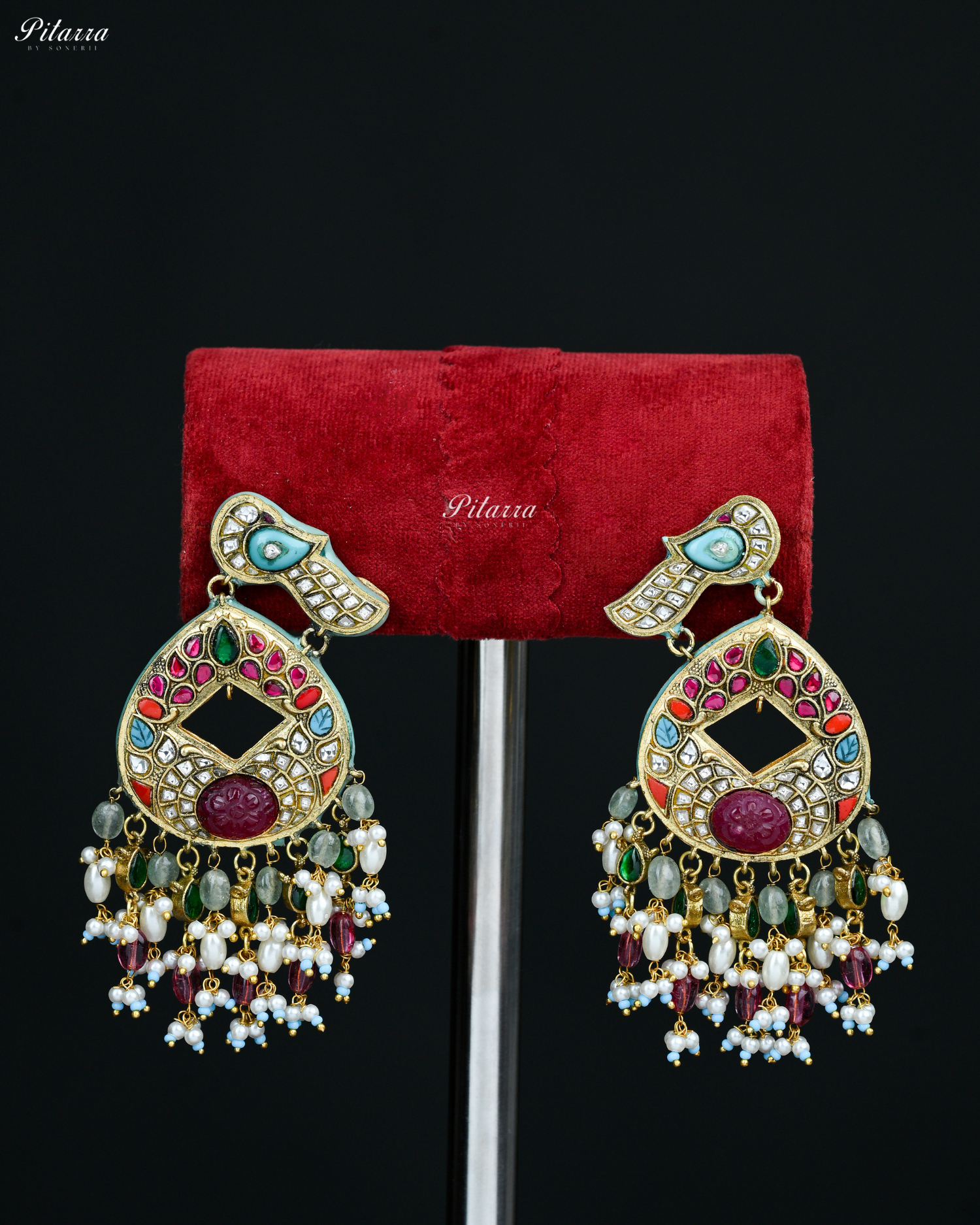 Bird Multicolor Kundan Jadau Chandbaali Earrings