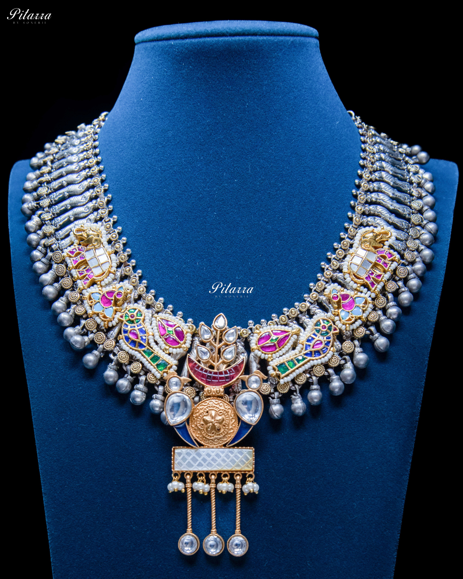 Pink Stone Dual Tone Fusion Necklace Set