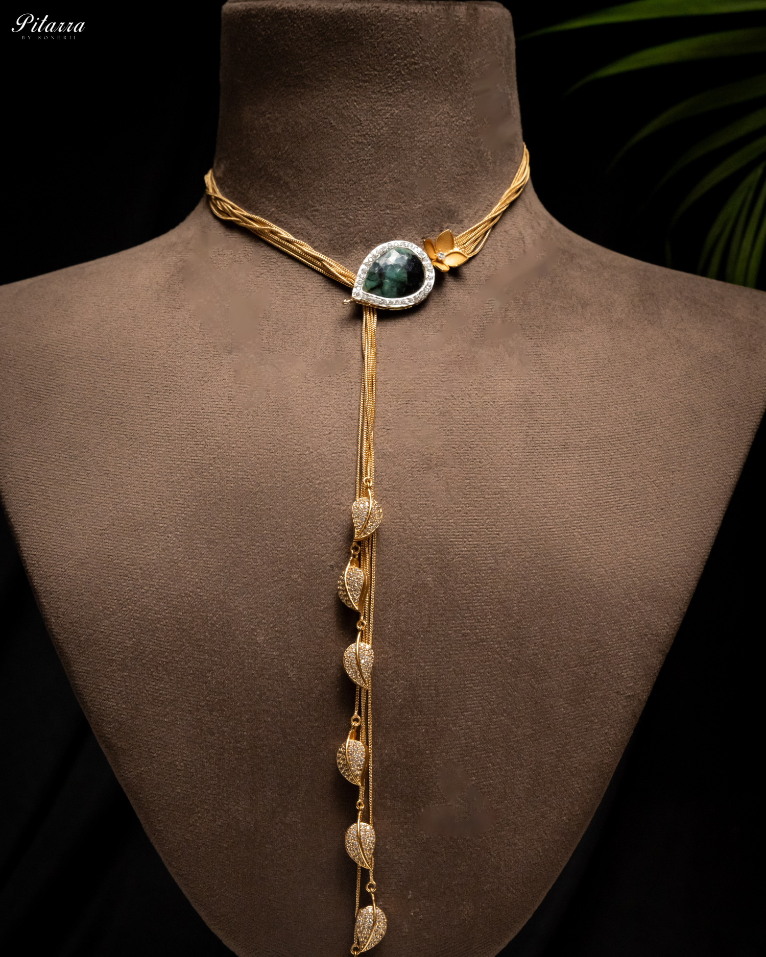Pitarra Green Stone Golden Pendant Set