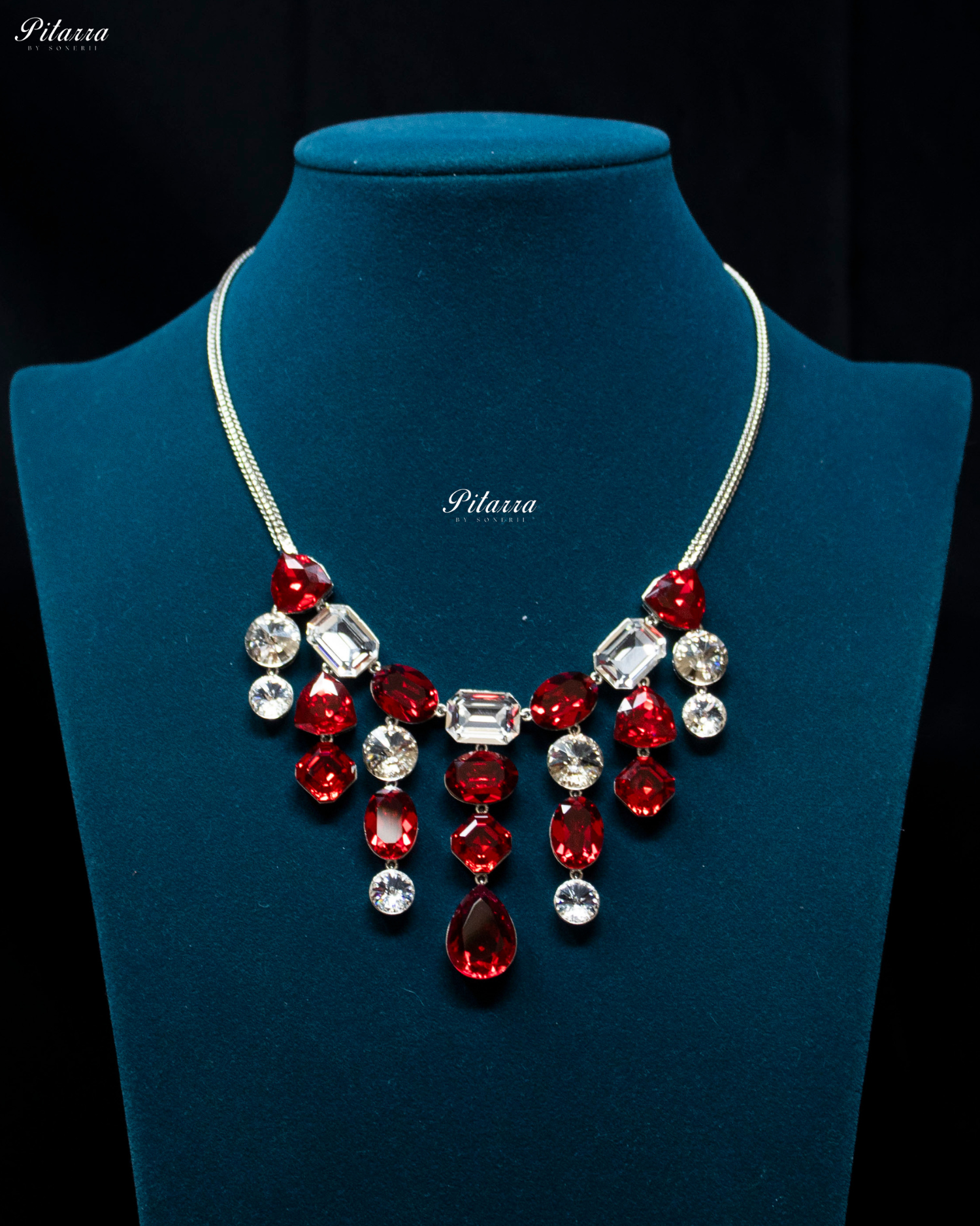 Multi Ruby Red Stone Crystal Necklace Set