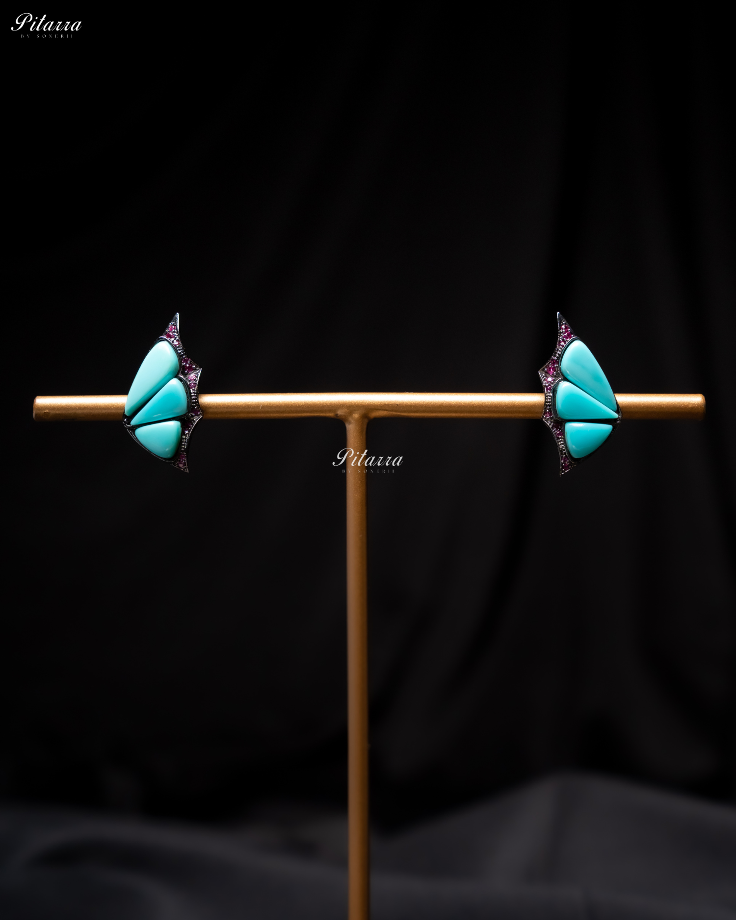 Turquoise Blue Wing Shape CZ Crystal Stud Earrings