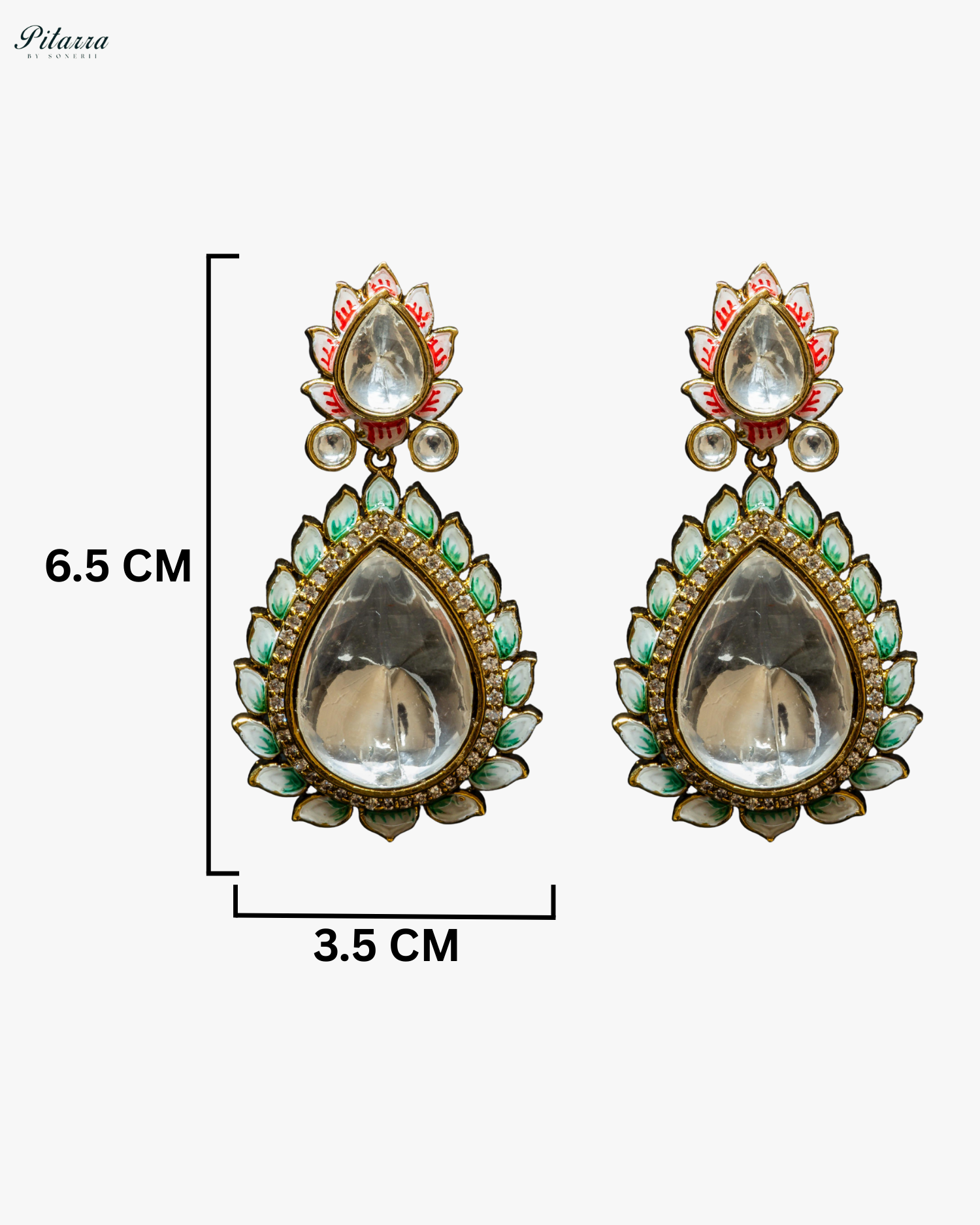 Pitarra Green Polki Kundan Dangle Earrings