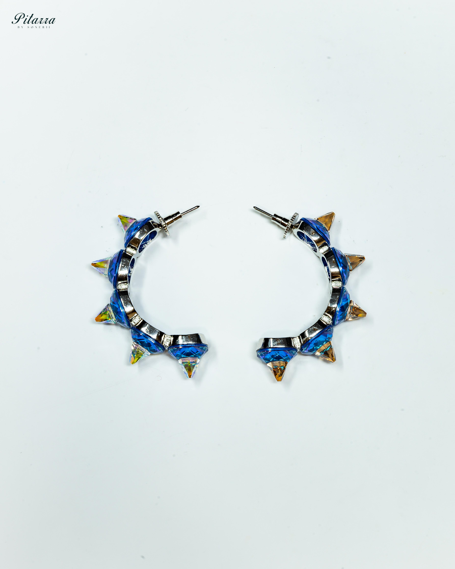Blue Stone Pyramid Cut Crystal Dangle Earrings