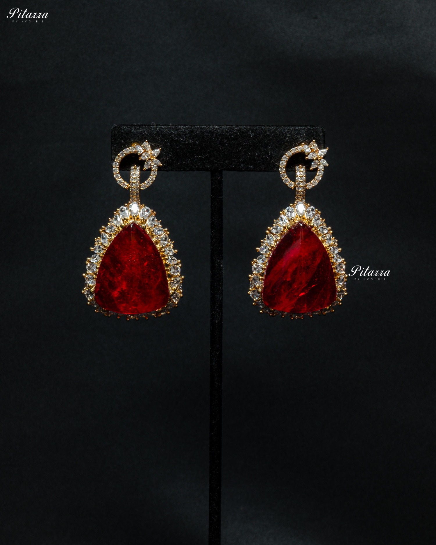 Golden Multilayered Red Stone Statement Pendant Chain Choker