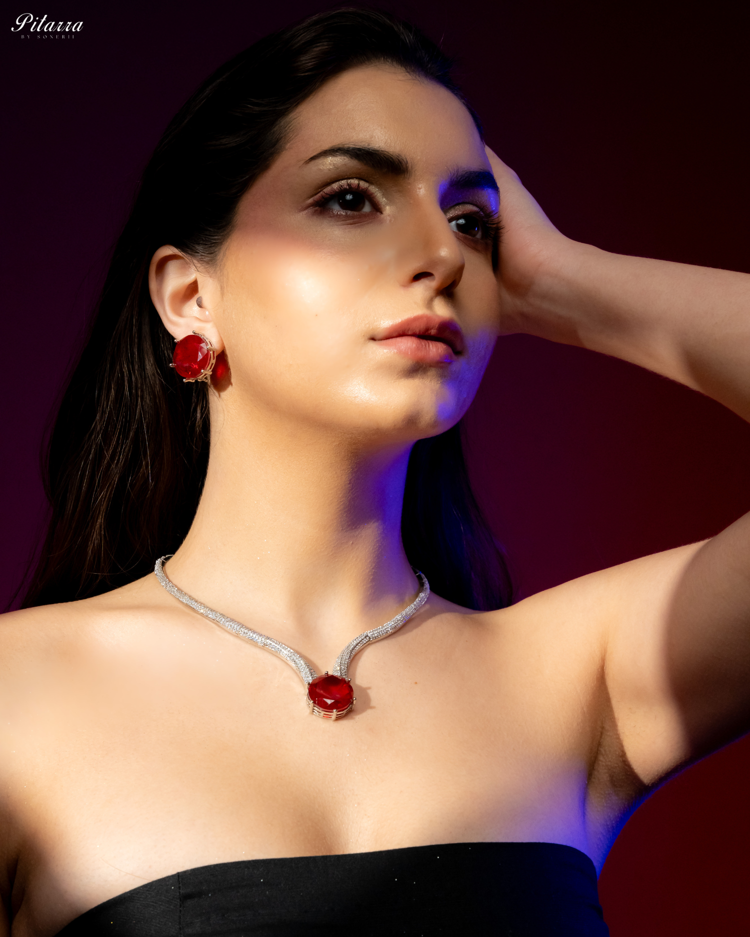 Red Drop Stone CZ Necklace Set
