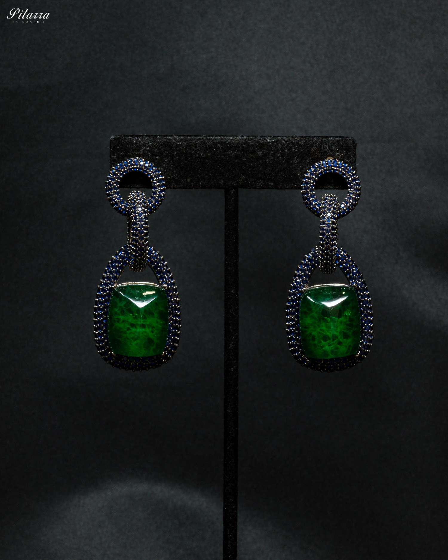 Emerald Stone Blue Chain CZ Necklace Set