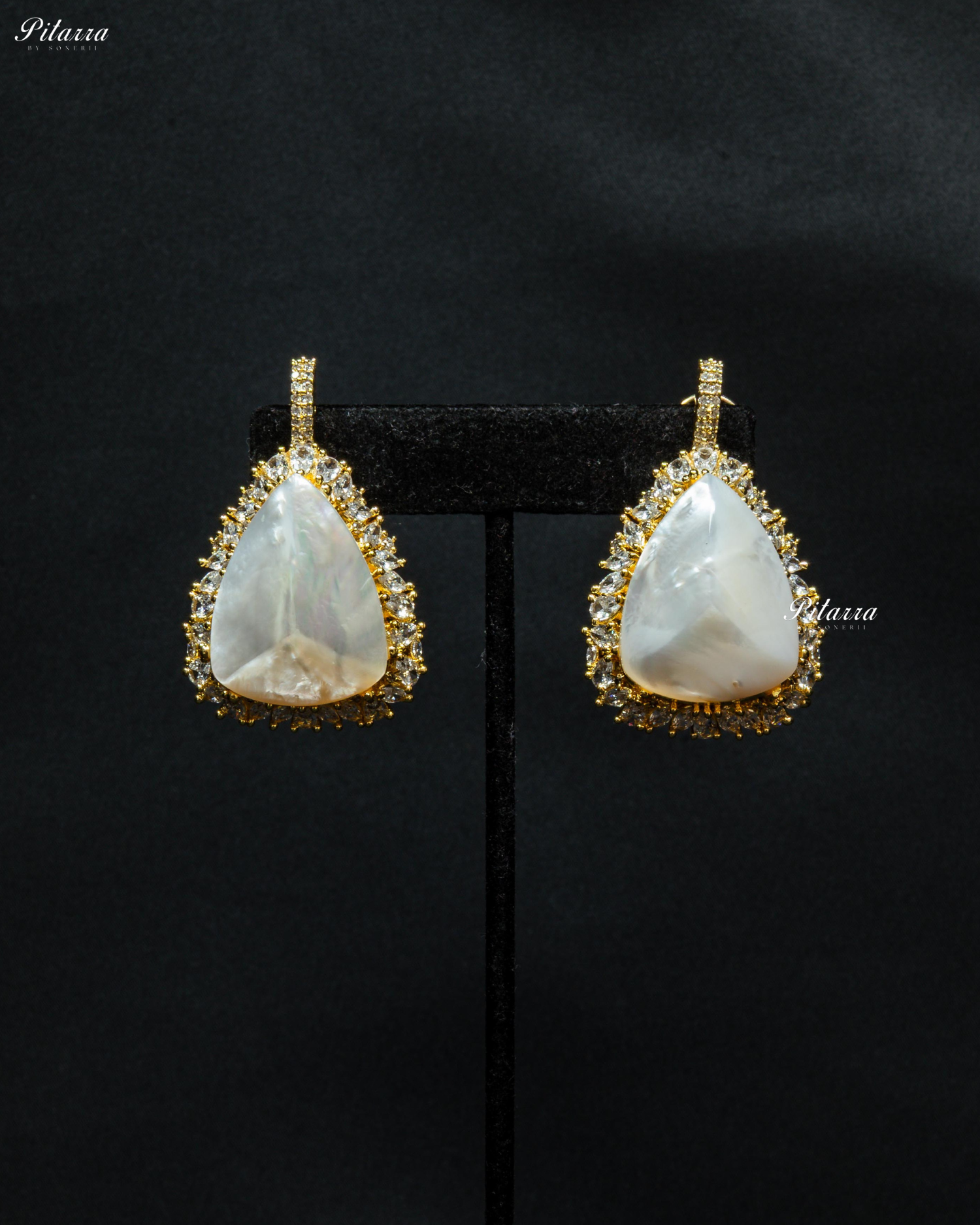 Golden Multilayered White Stone Statement Pendant Chain Choker