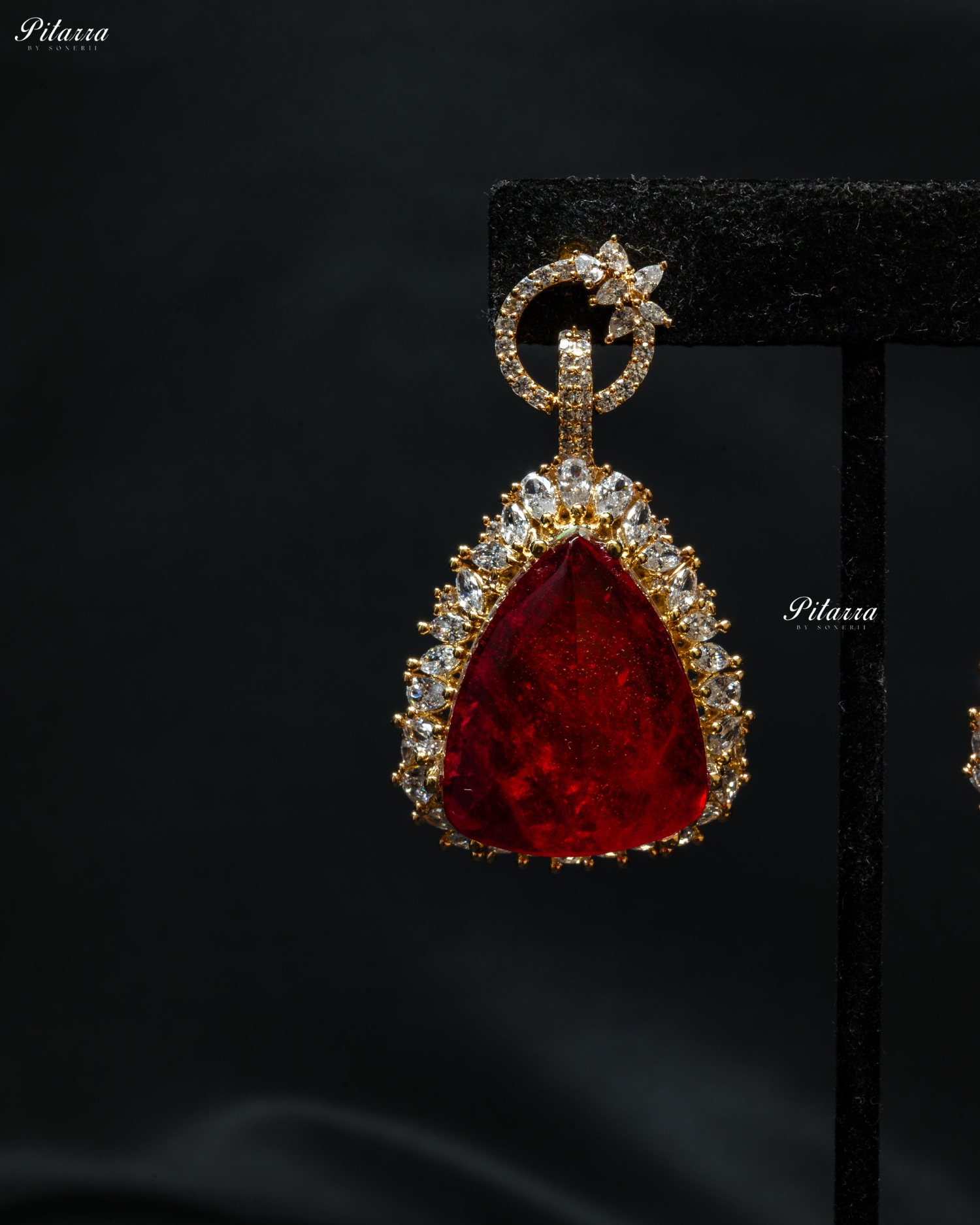 Golden Multilayered Red Stone Statement Pendant Chain Choker
