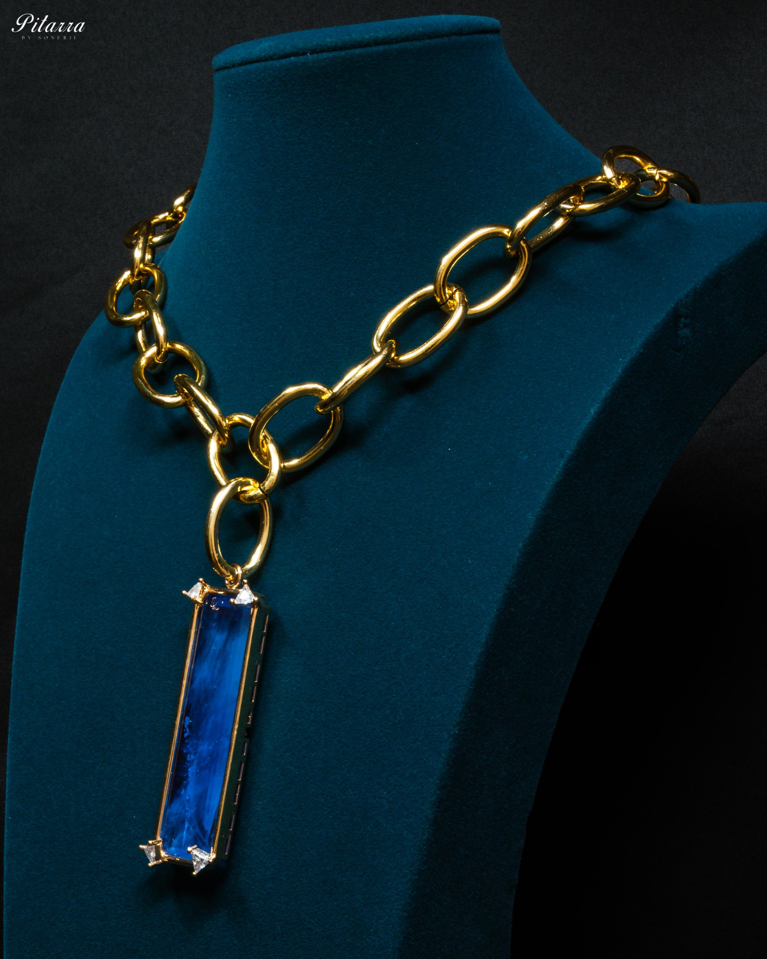 Rectangle Blue Crystal Doublet Chain Necklace